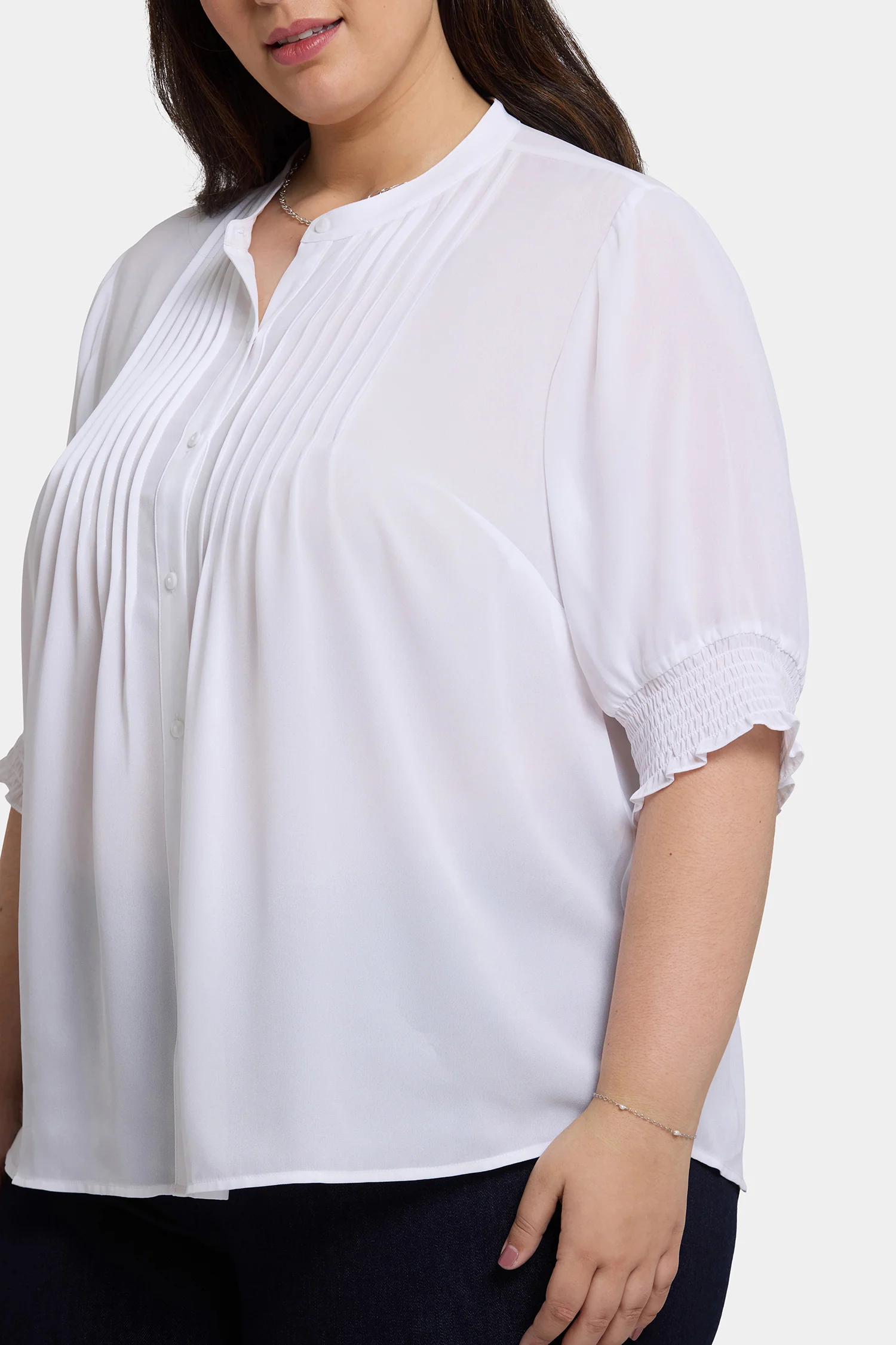 Pleated Short Sleeved Blouse In Plus Size - Optic White - Image 5