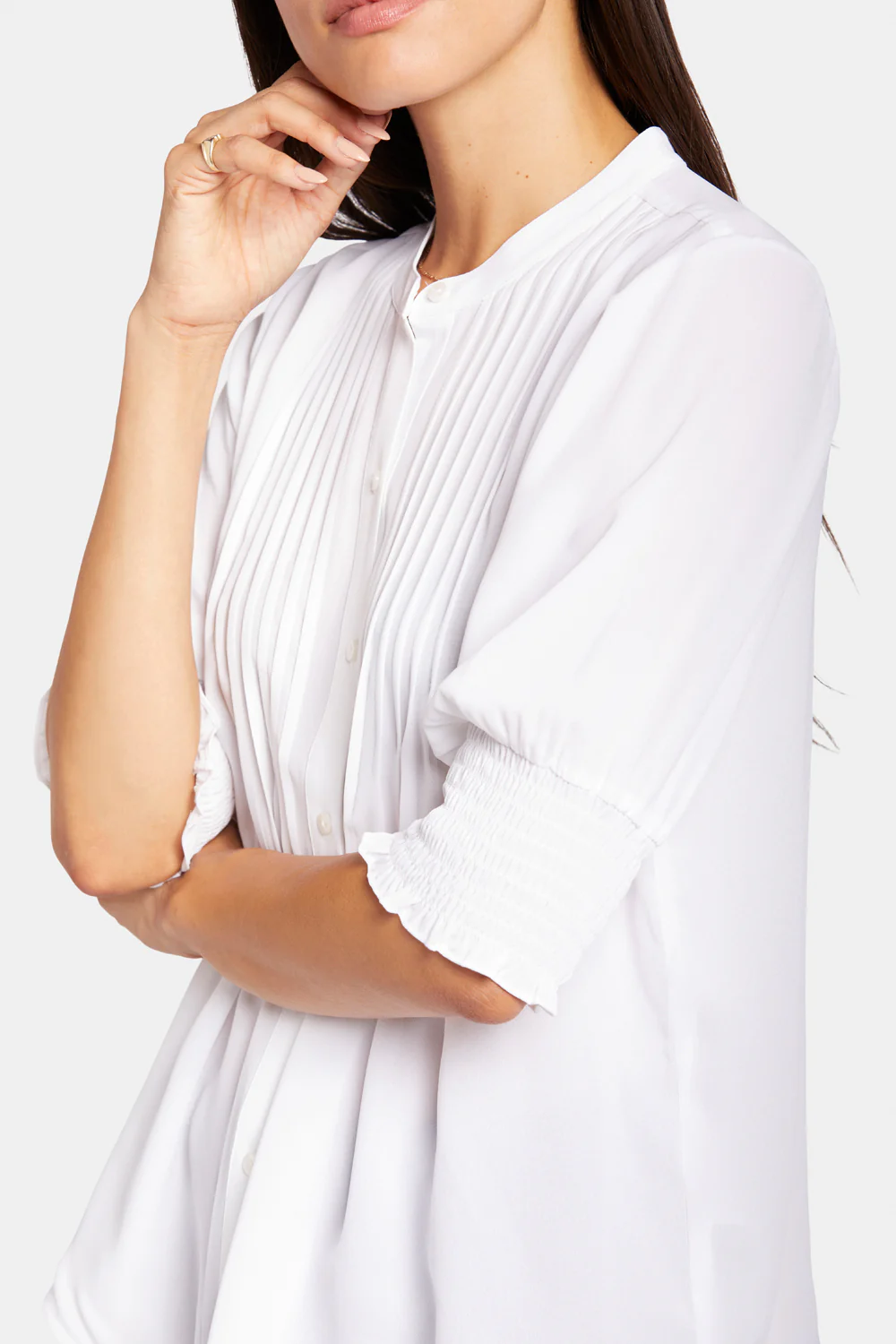 Pleated Short Sleeved Blouse - Optic White - Image 2