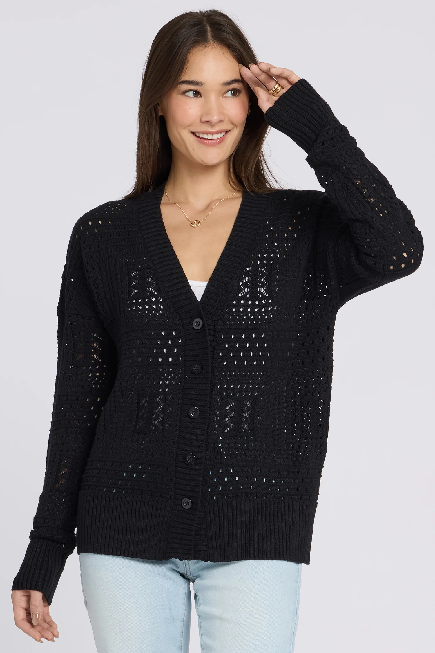 Pointelle Cardigan - Black