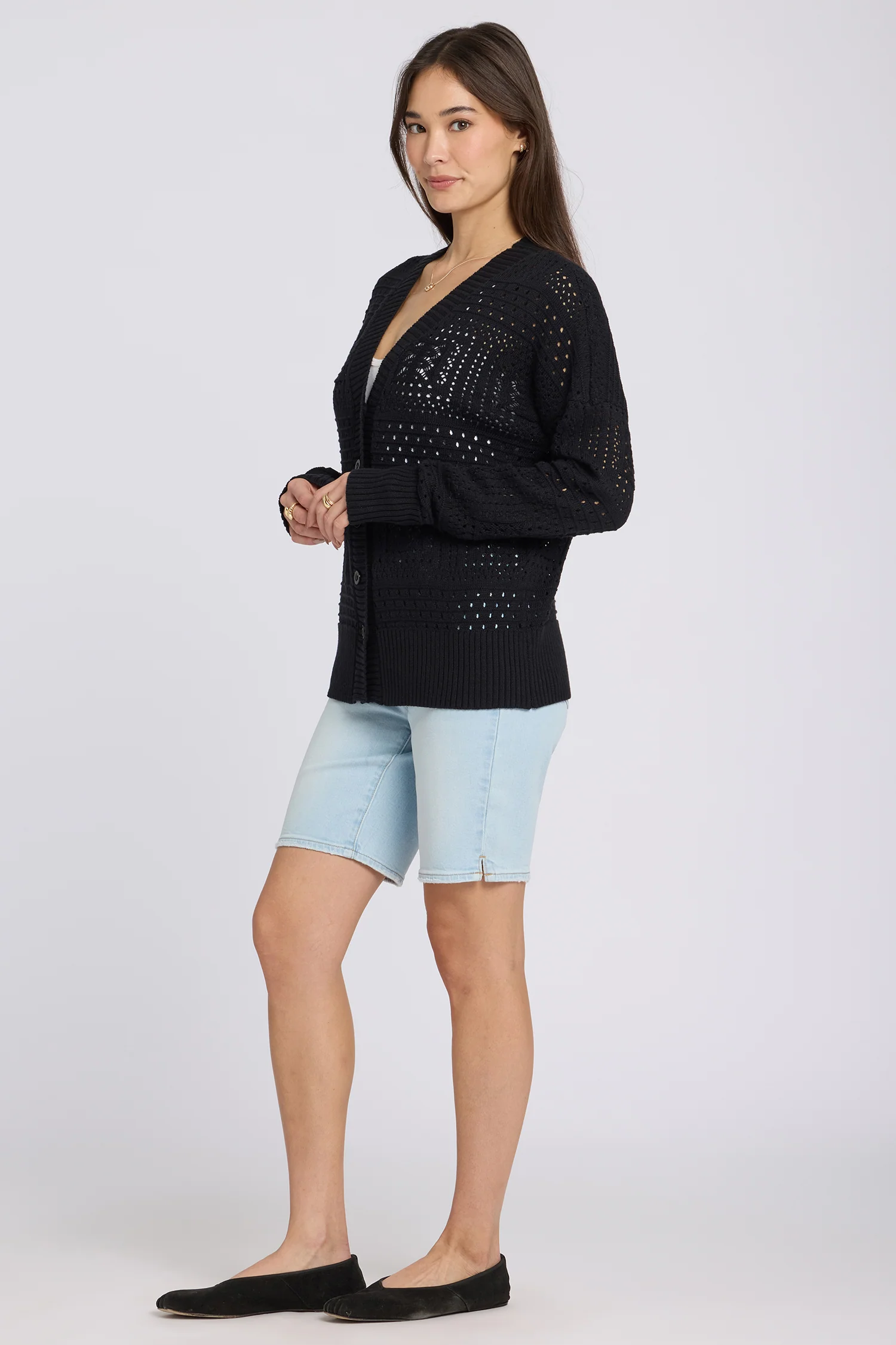 Pointelle Cardigan - Black - Image 3