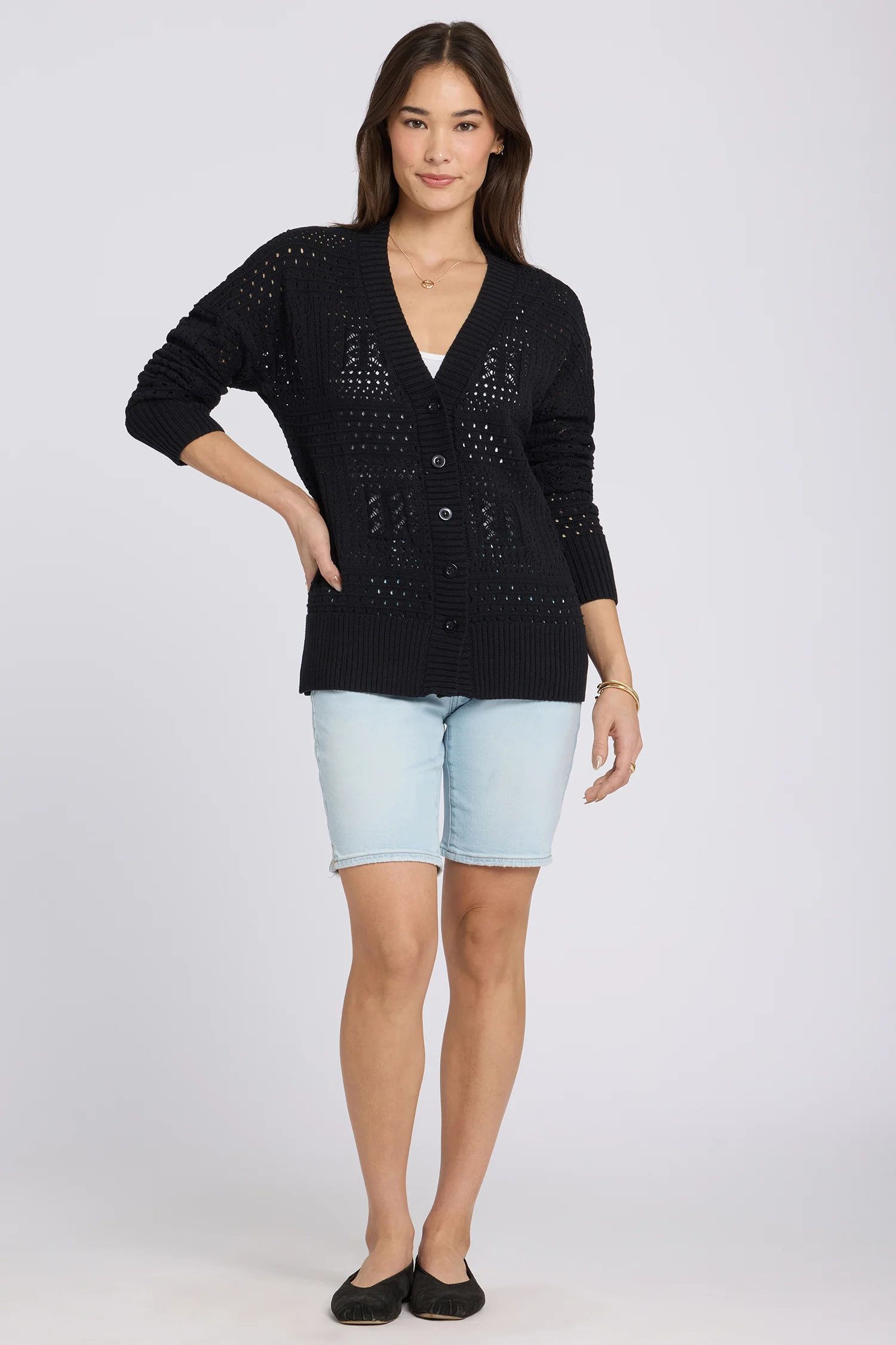 Pointelle Cardigan - Black - Image 4