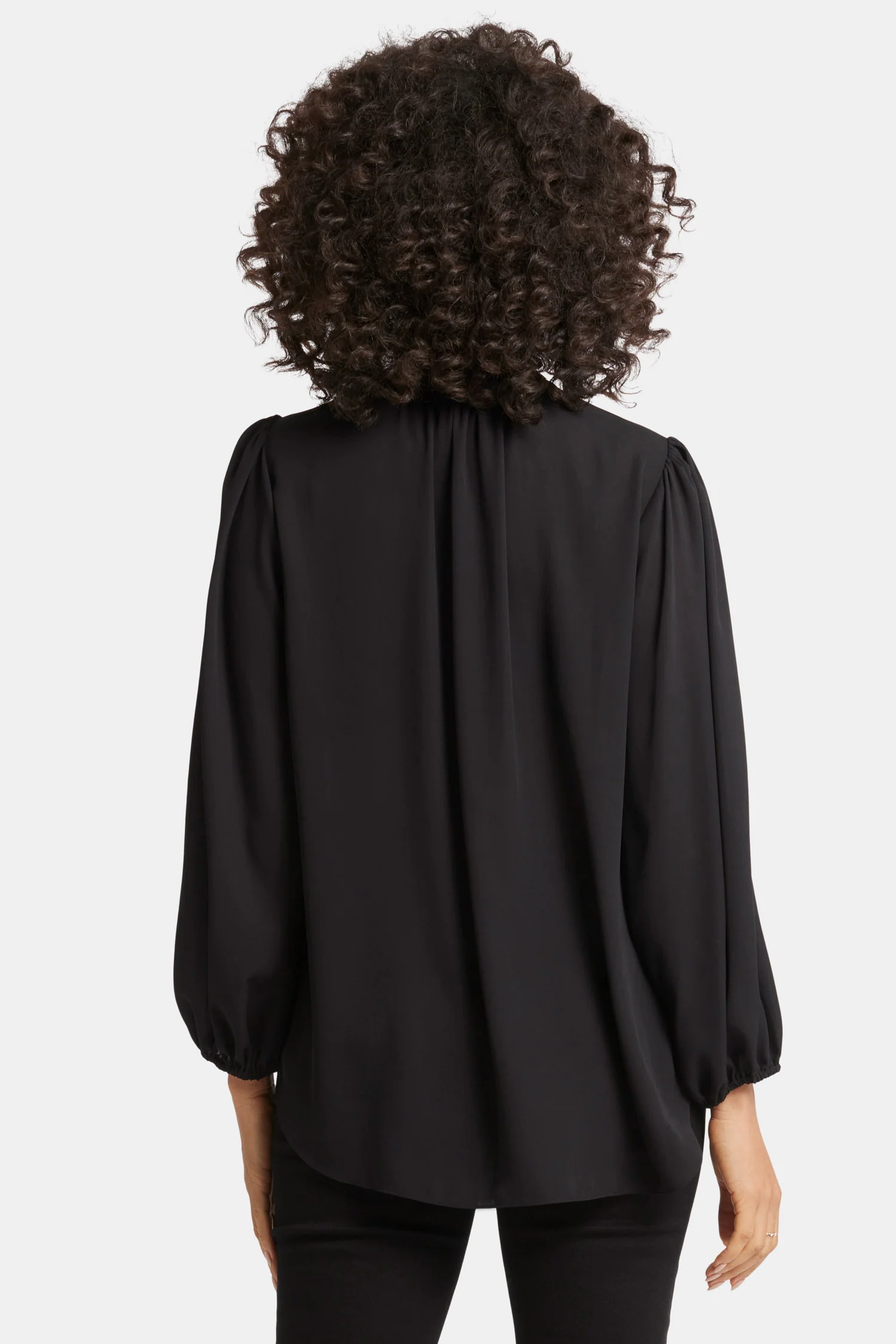 Puff Sleeve Popover Top - Black - Image 2