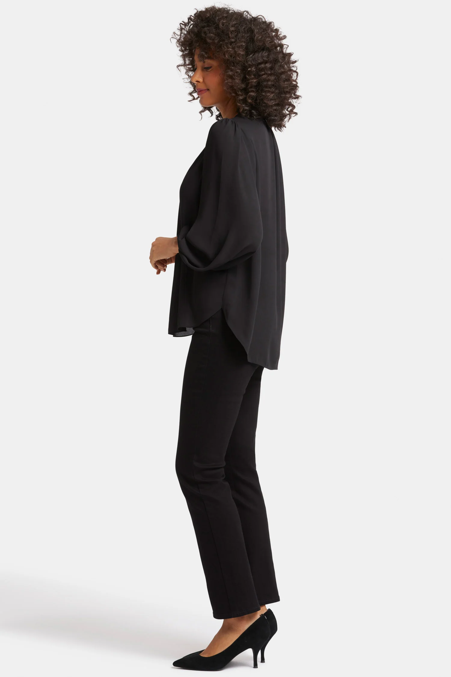 Puff Sleeve Popover Top - Black - Image 3