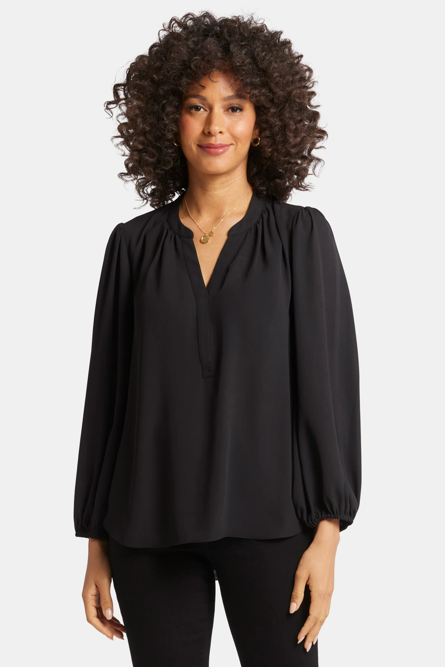 Puff Sleeve Popover Top - Black - Image 4