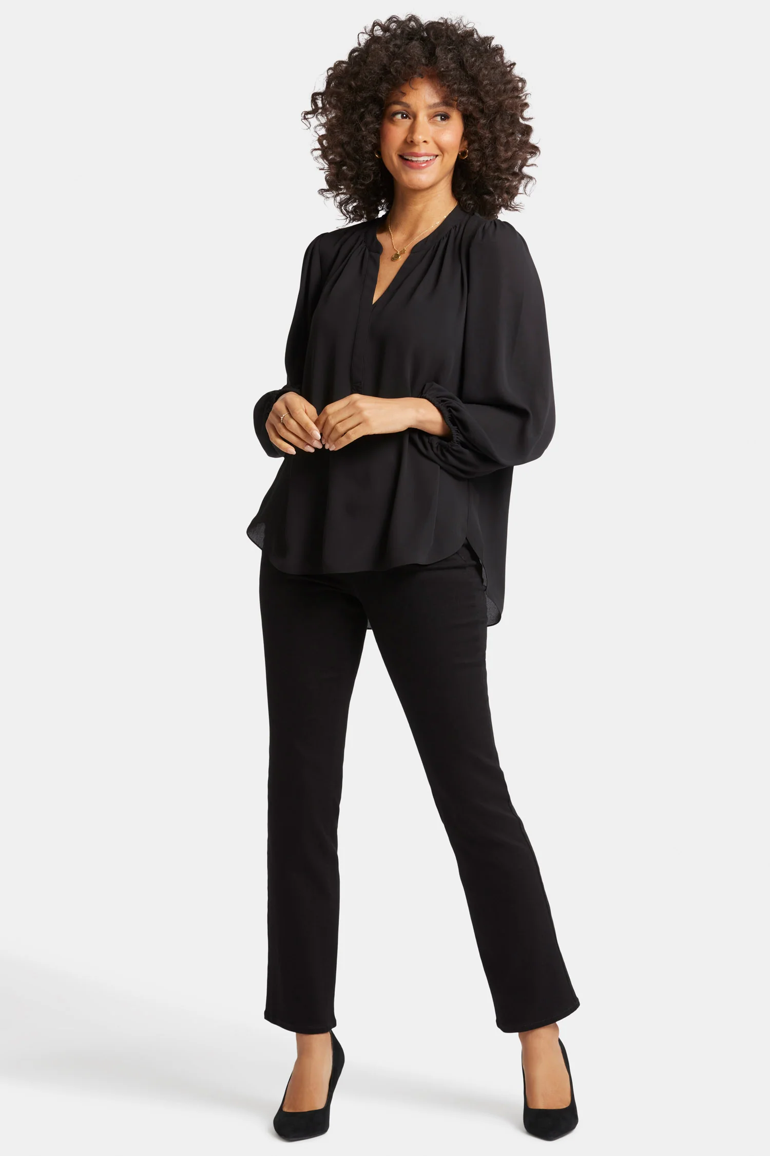 Puff Sleeve Popover Top - Black - Image 5