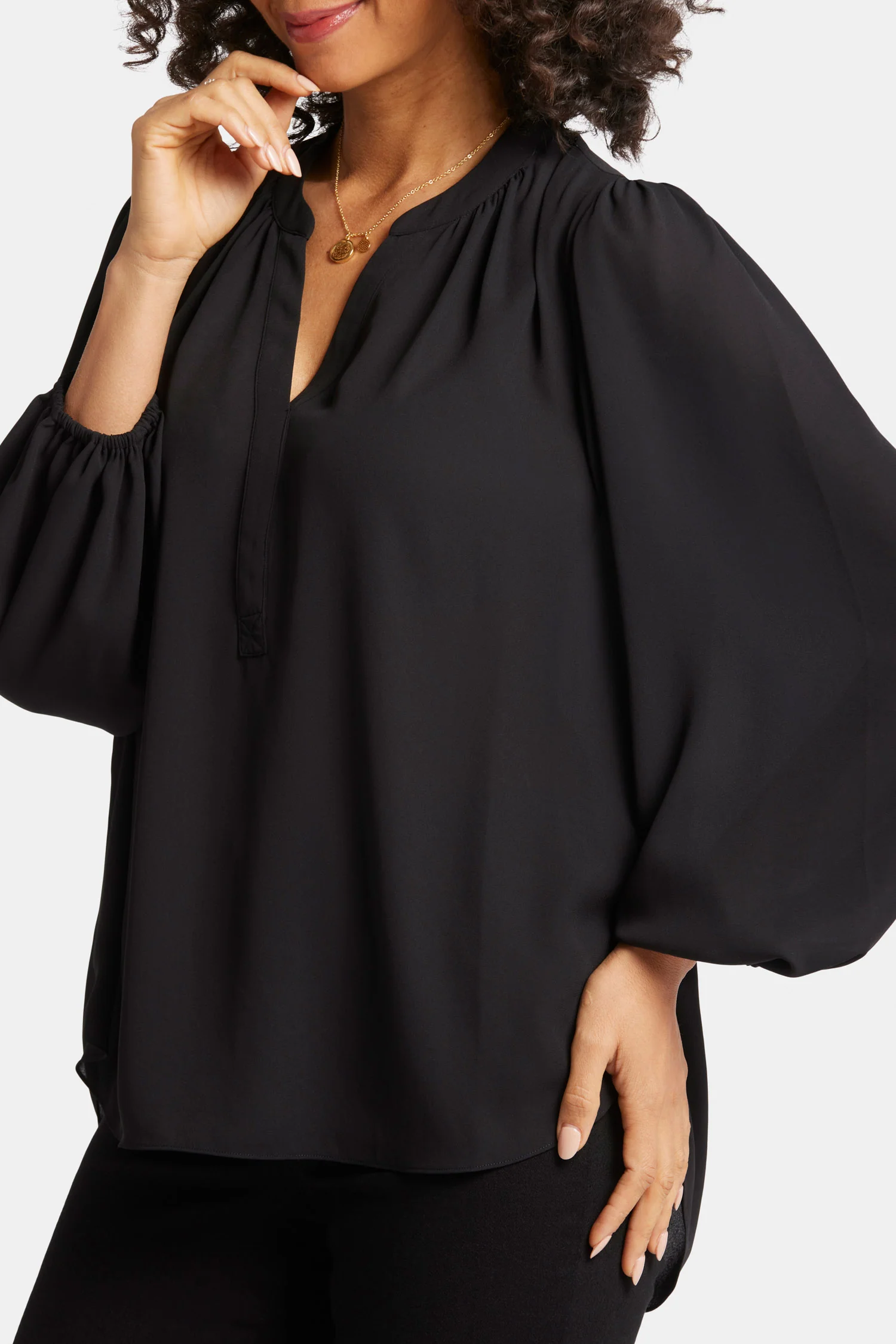 Puff Sleeve Popover Top - Black - Image 6