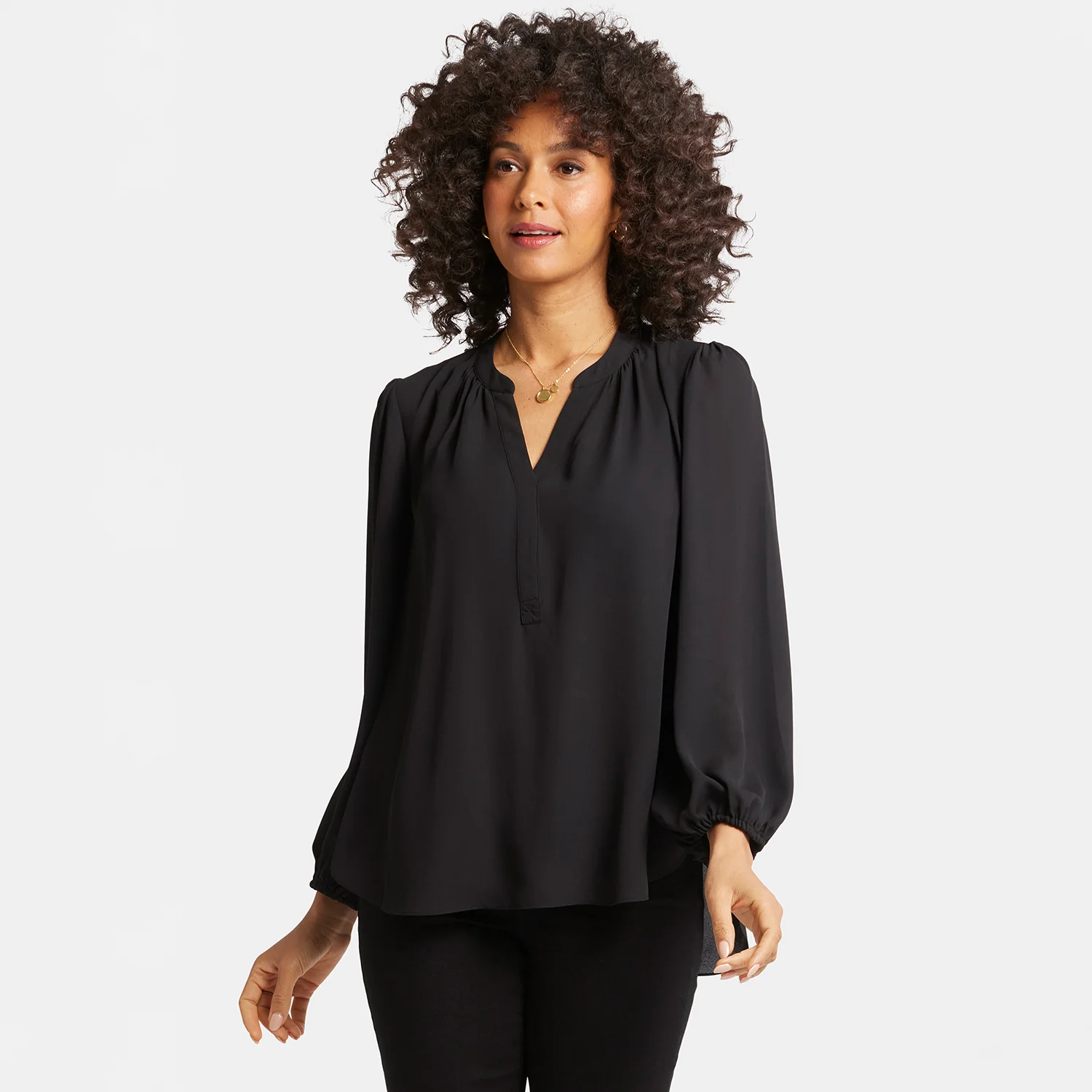 Puff Sleeve Popover Top - Black - Image 7
