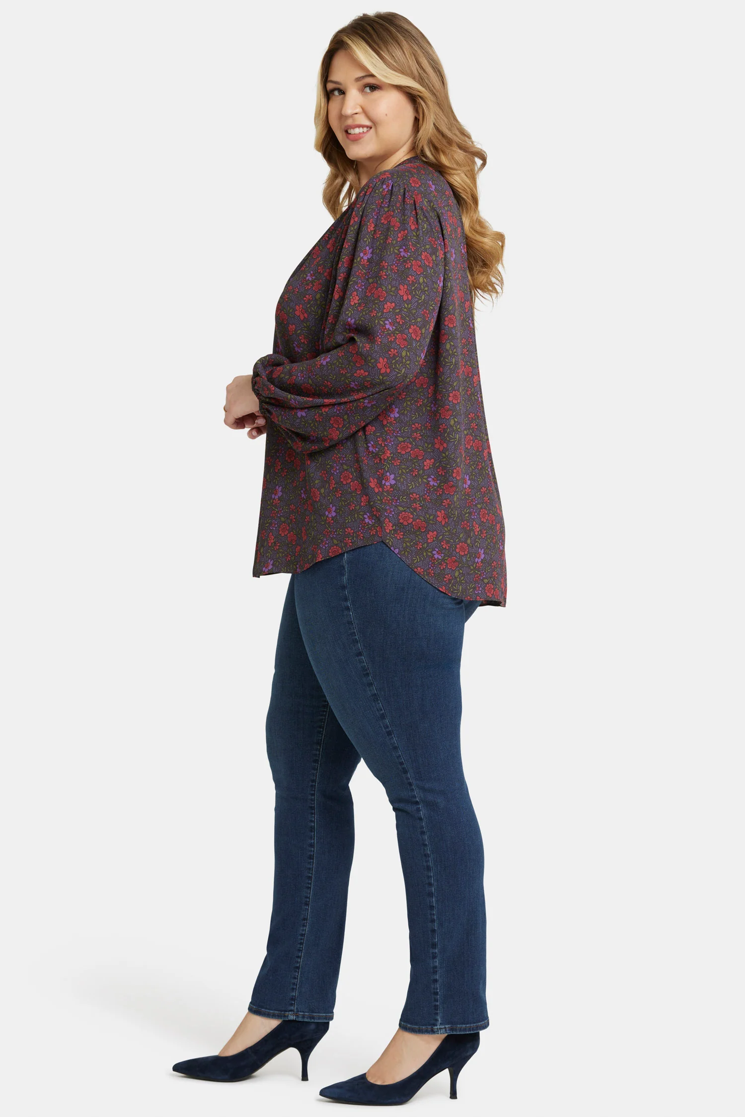 Puff Sleeve Popover Top In Plus Size - Matilde Meadow - Image 3