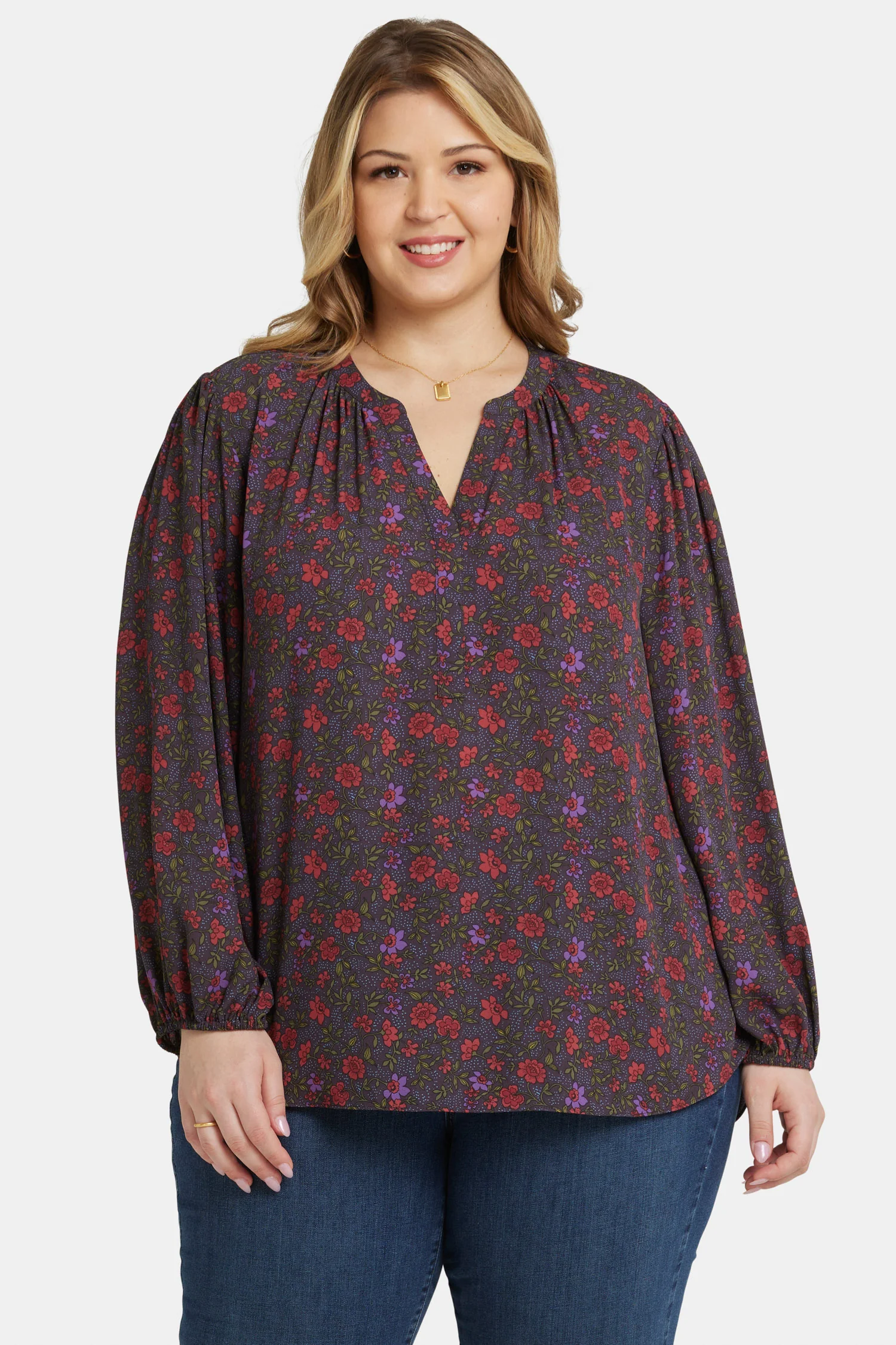 Puff Sleeve Popover Top In Plus Size - Matilde Meadow - Image 4