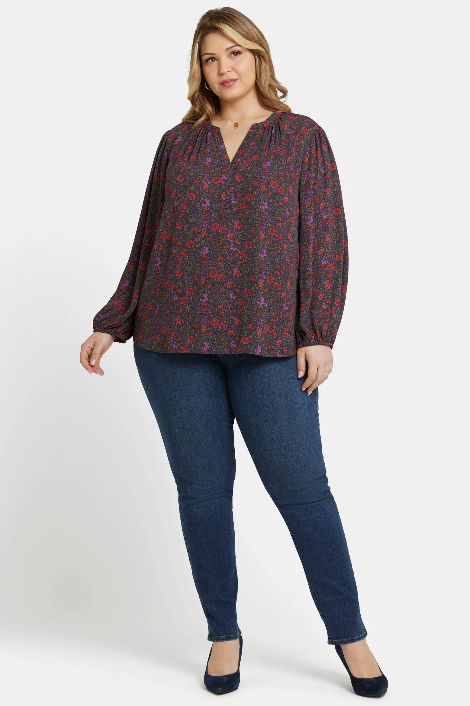 Puff Sleeve Popover Top In Plus Size - Matilde Meadow - Image 5