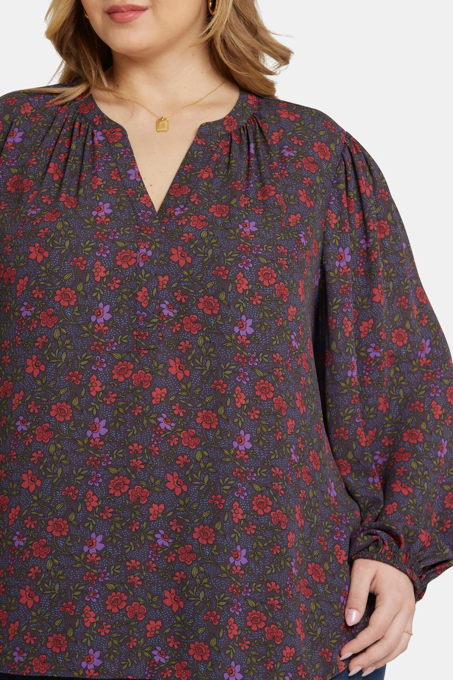 Puff Sleeve Popover Top In Plus Size - Matilde Meadow - Image 6