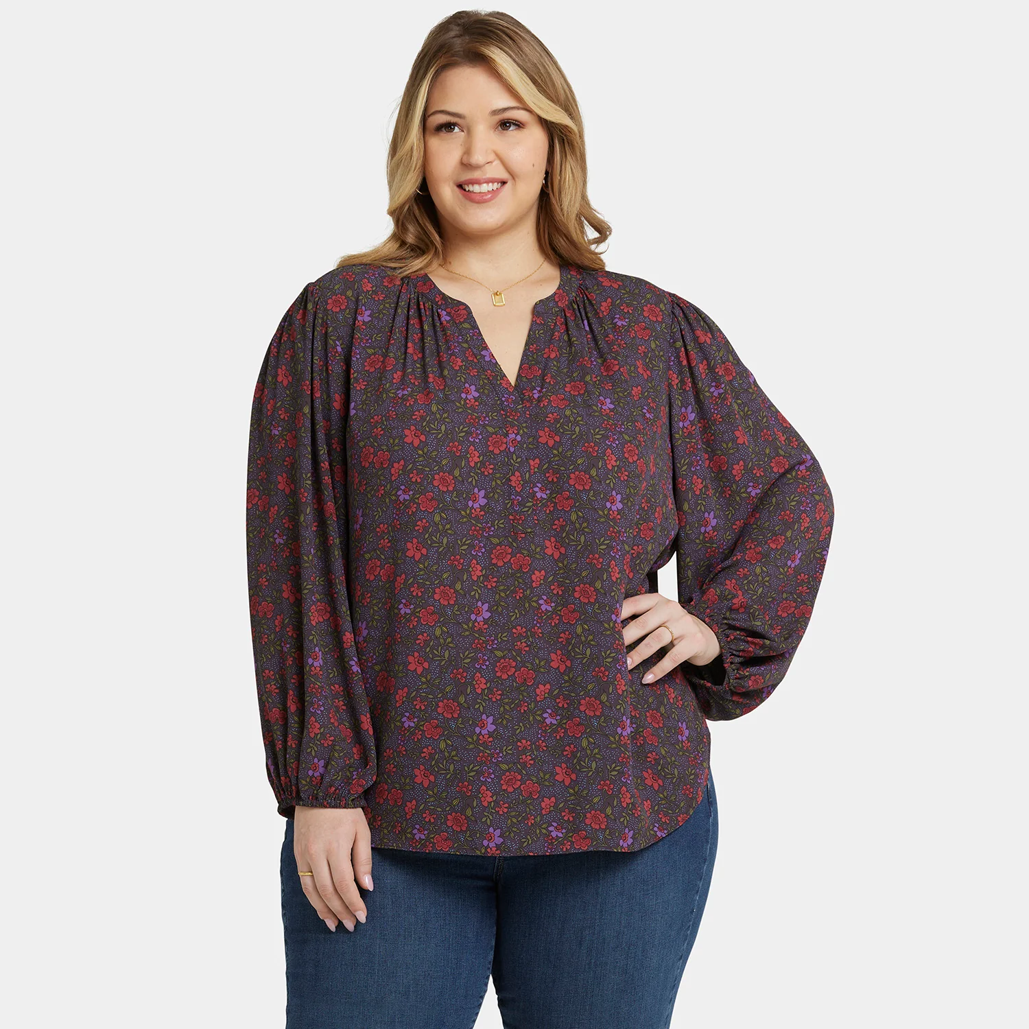 Puff Sleeve Popover Top In Plus Size - Matilde Meadow - Image 7
