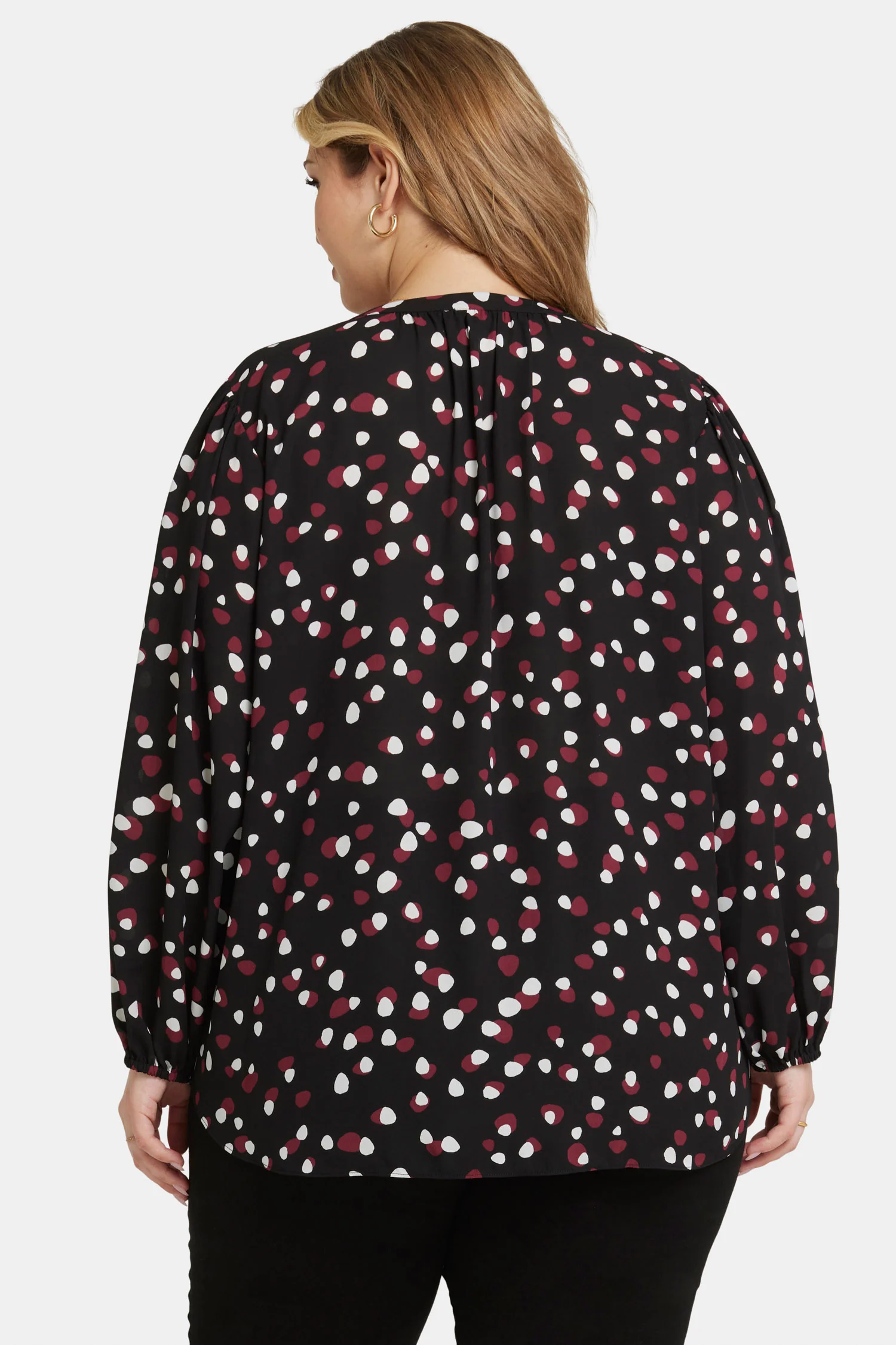 Puff Sleeve Popover Top In Plus Size - Watkins Dot - Image 2