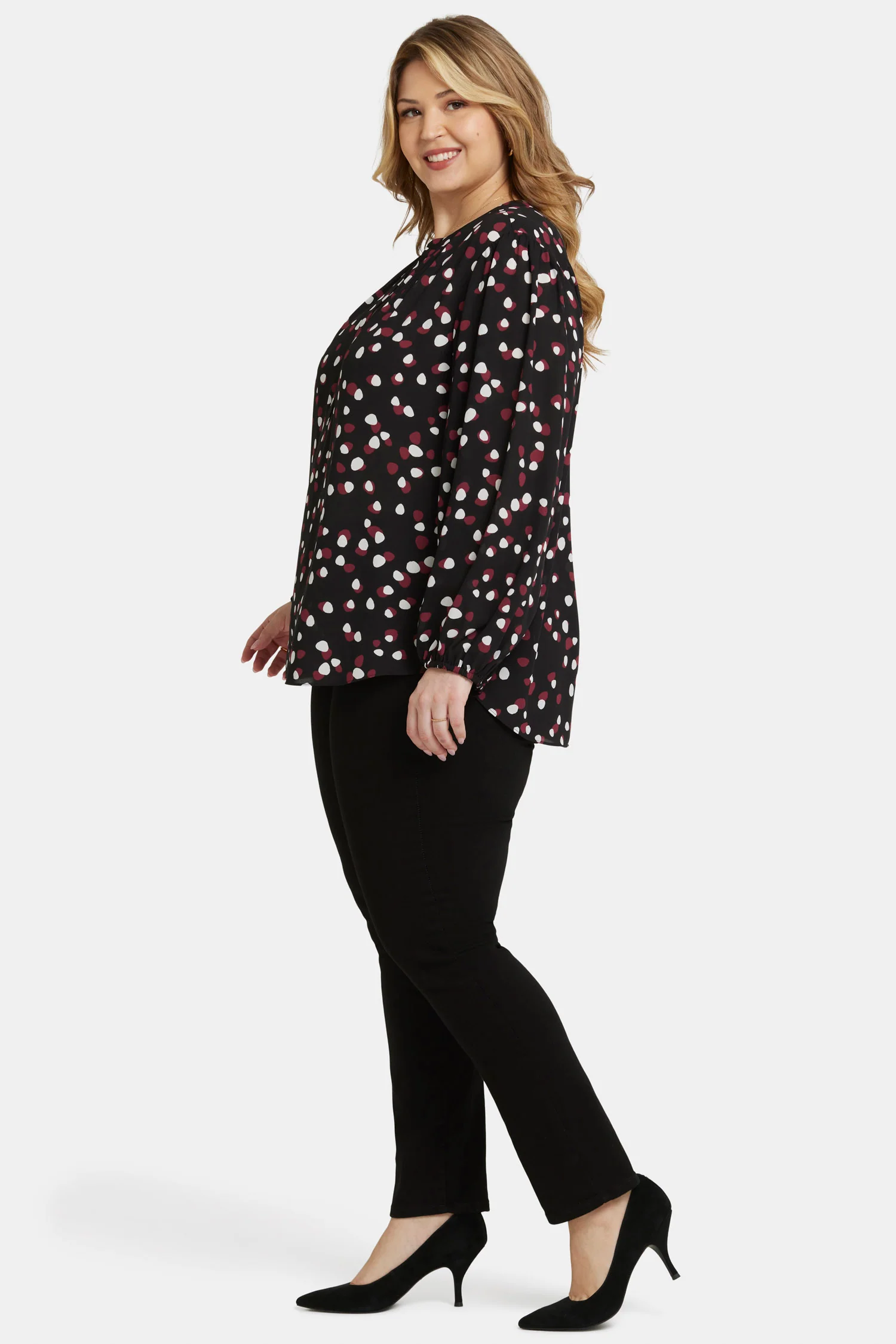Puff Sleeve Popover Top In Plus Size - Watkins Dot - Image 3