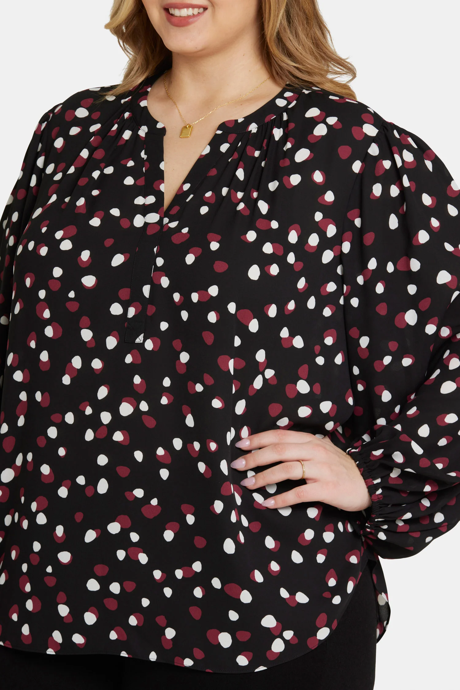 Puff Sleeve Popover Top In Plus Size - Watkins Dot - Image 6