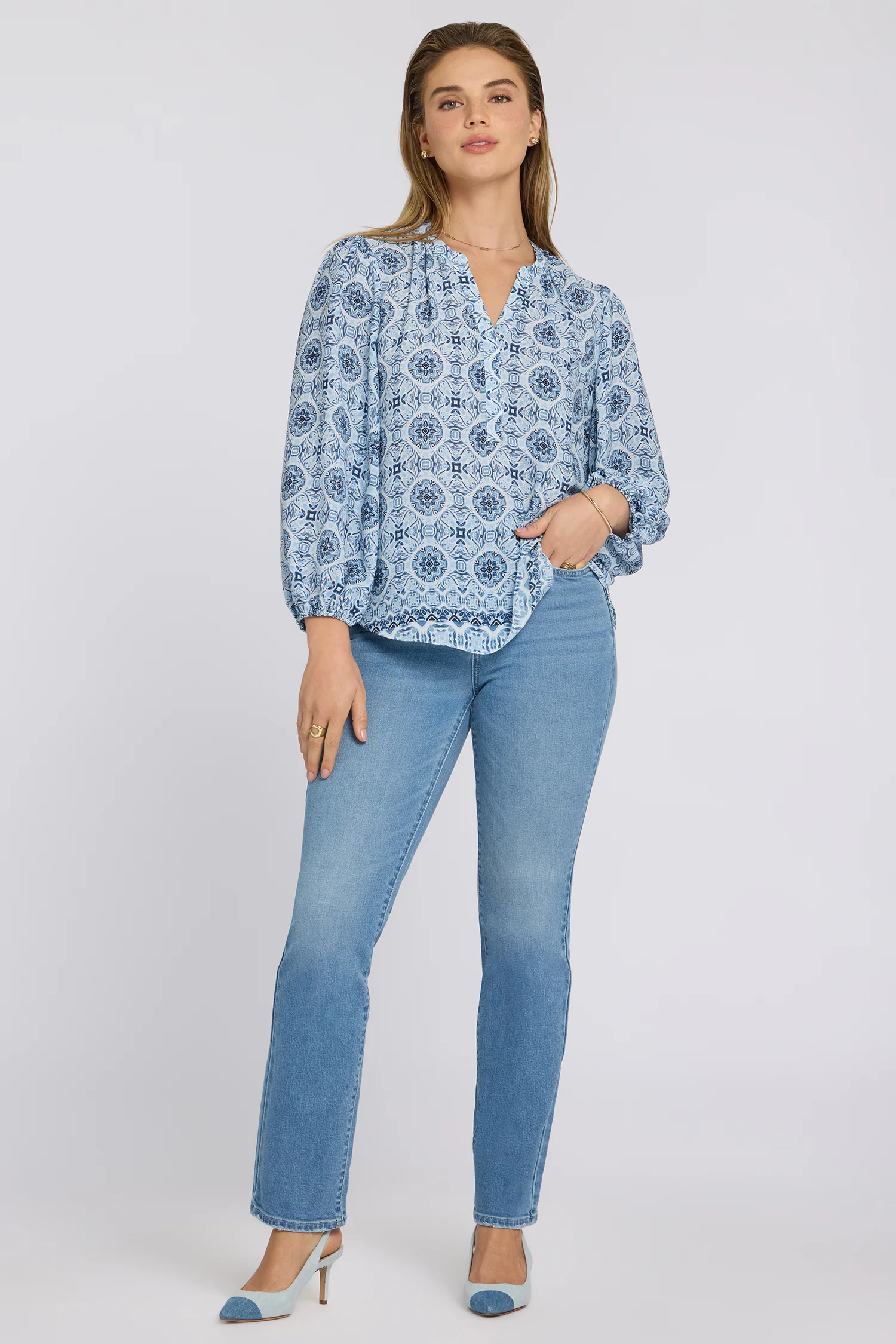 Puff Sleeved Popover Top - Azure Sky - Image 4