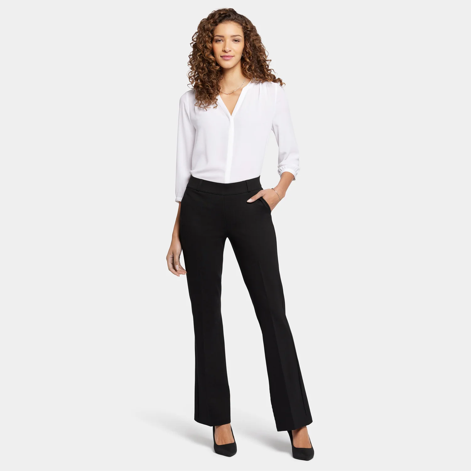 Pull-On Flared Trouser Pants - Black - Image 7