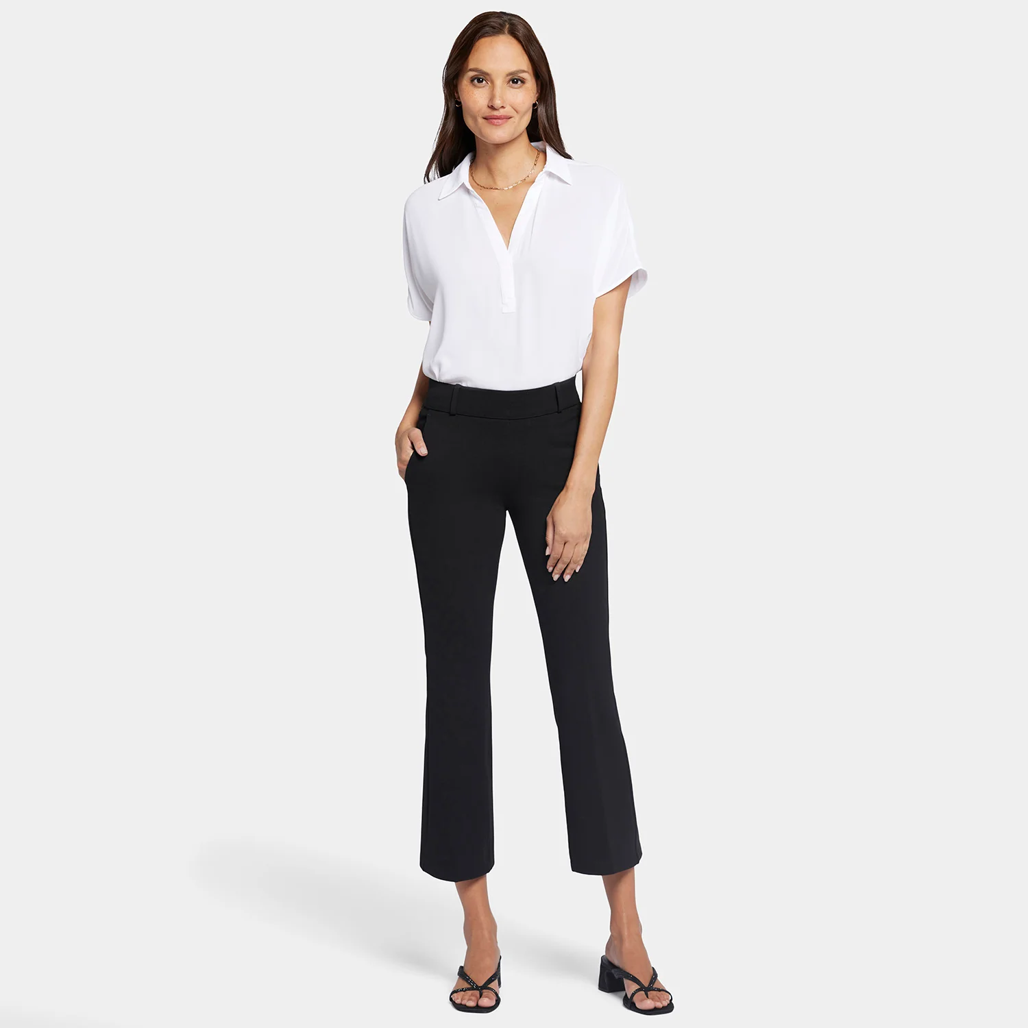 Pull-On Flared Ankle Trouser Pants - Black - Image 7