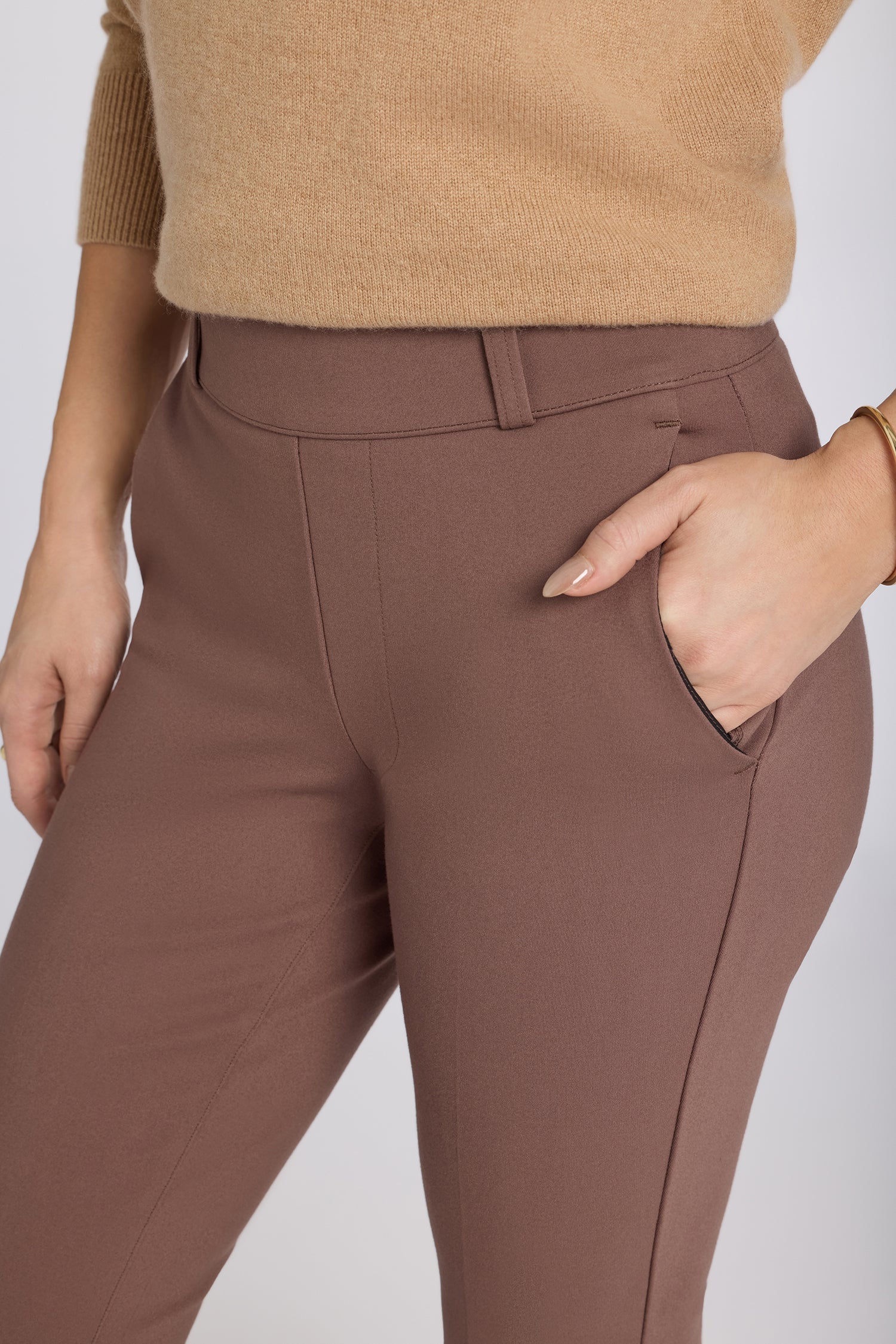 Pull-On Flared Ankle Trouser Pants - Deep Taupe - Image 2