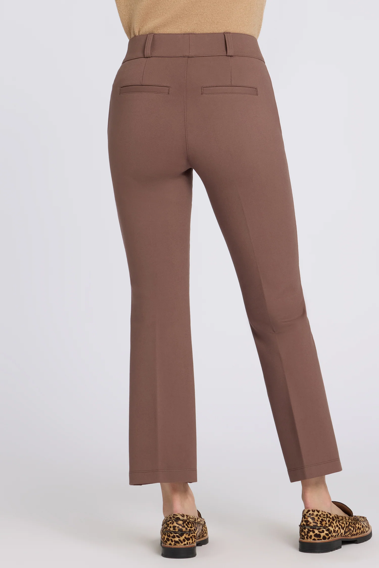 Pull-On Flared Ankle Trouser Pants - Deep Taupe - Image 3