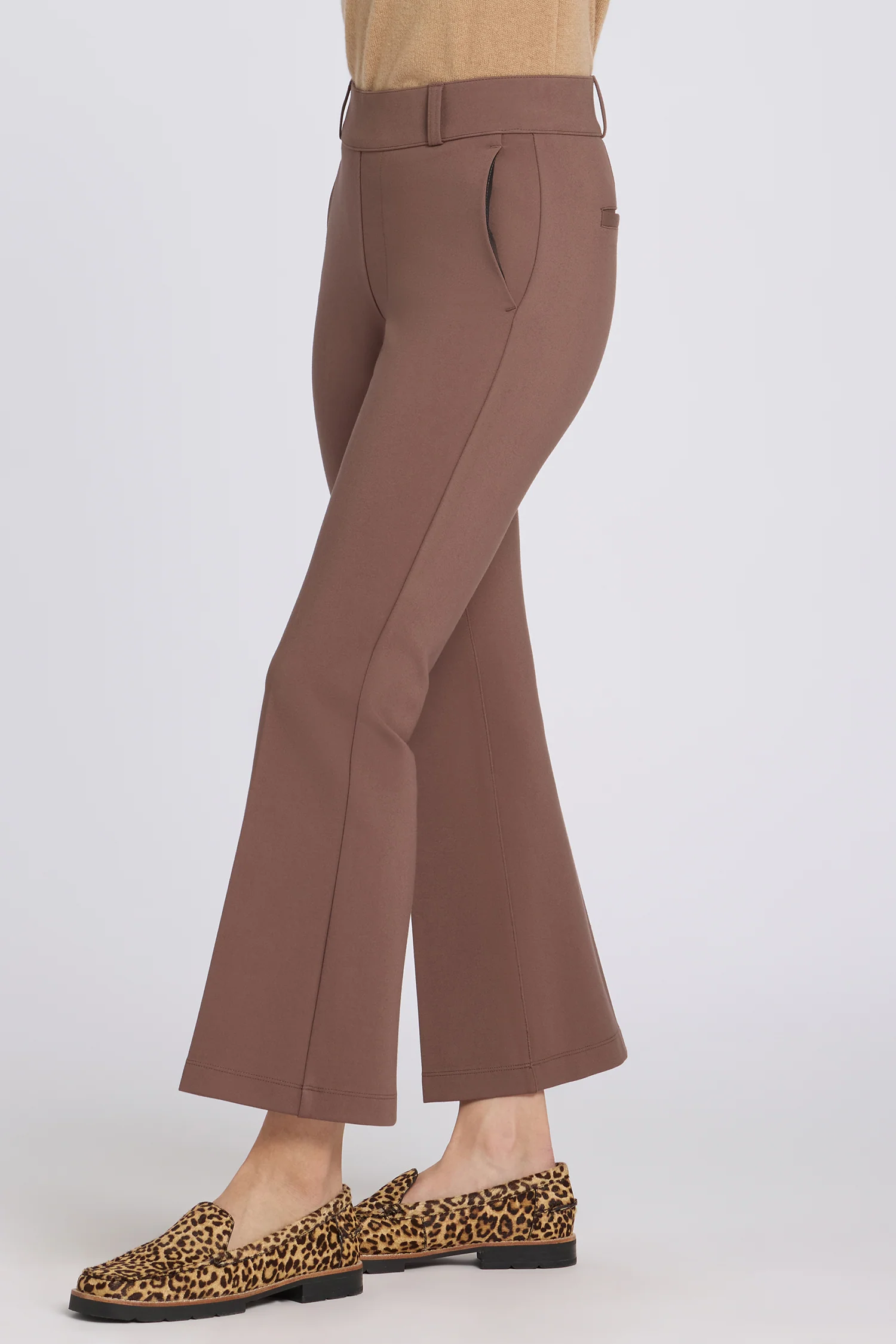 Pull-On Flared Ankle Trouser Pants - Deep Taupe - Image 4