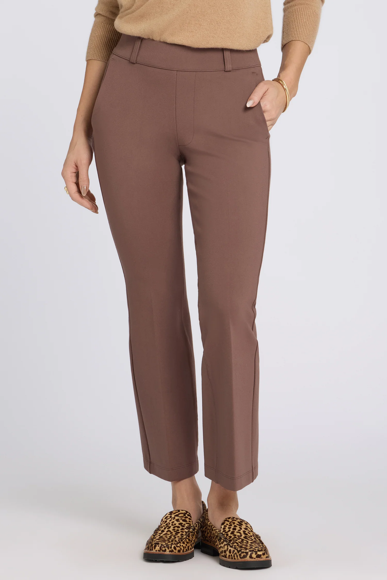 Pull-On Flared Ankle Trouser Pants - Deep Taupe - Image 5