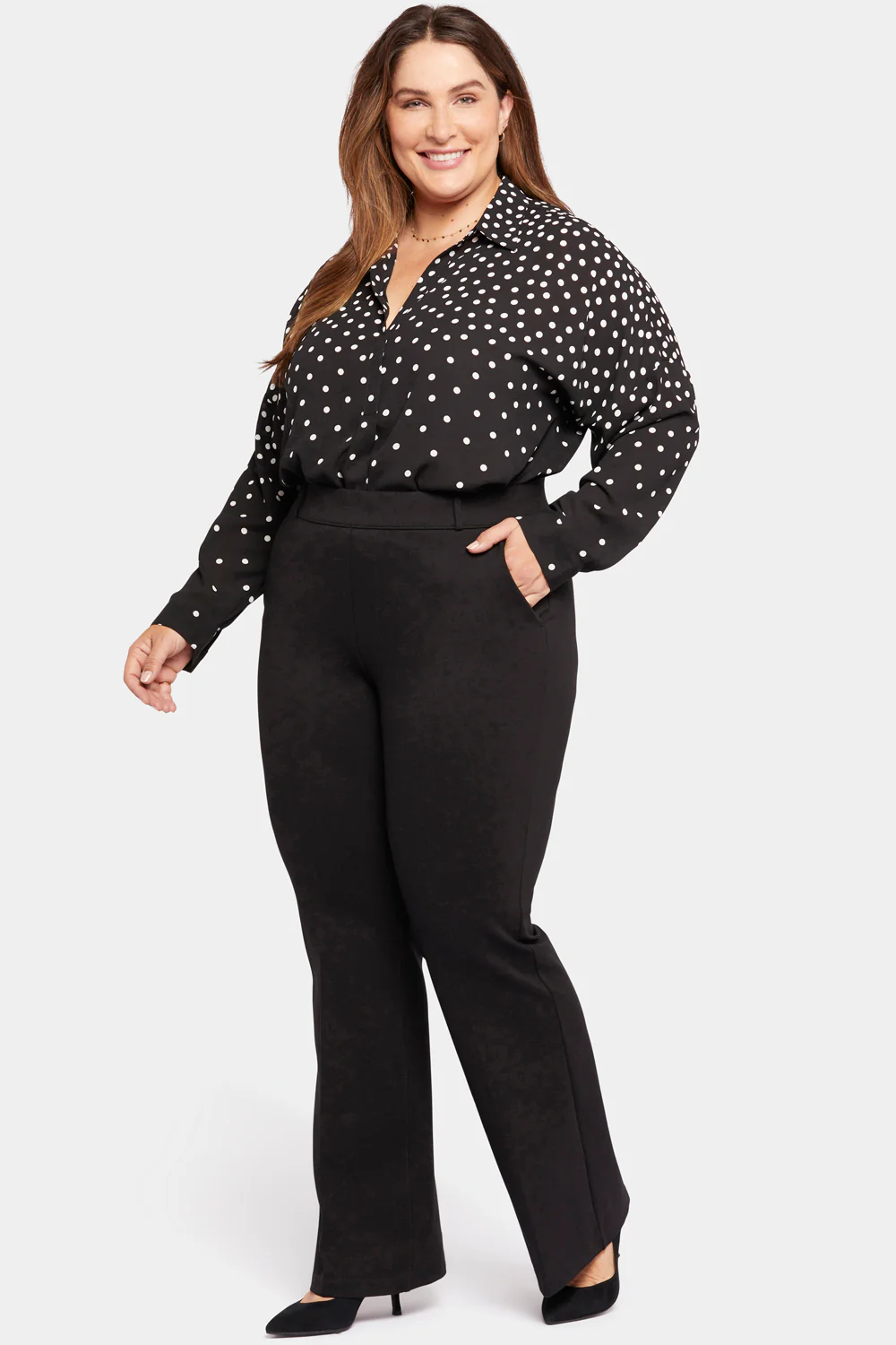 Pull-On Flared Trouser Pants In Plus Size - Black - Image 3