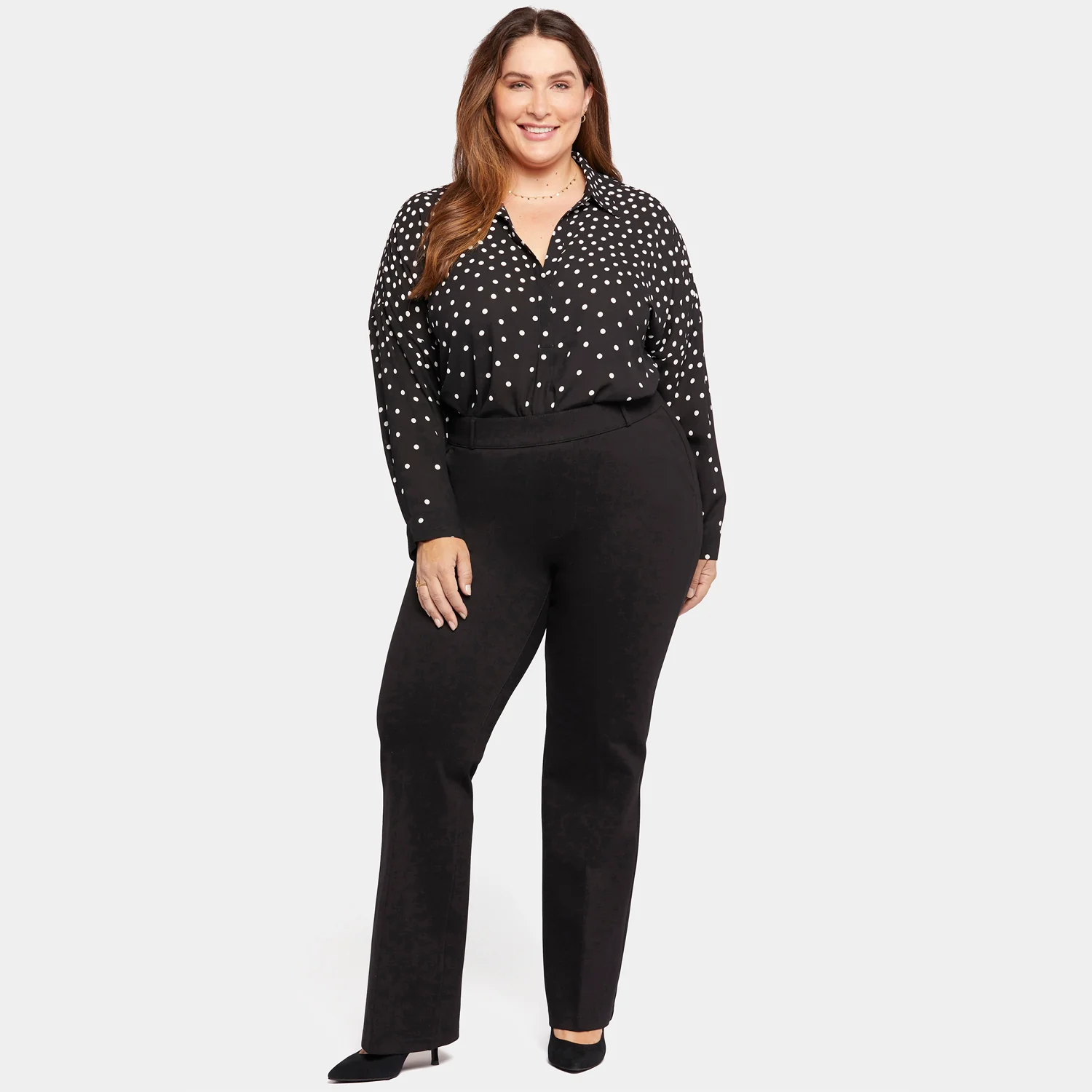 Pull-On Flared Trouser Pants In Plus Size - Black - Image 4