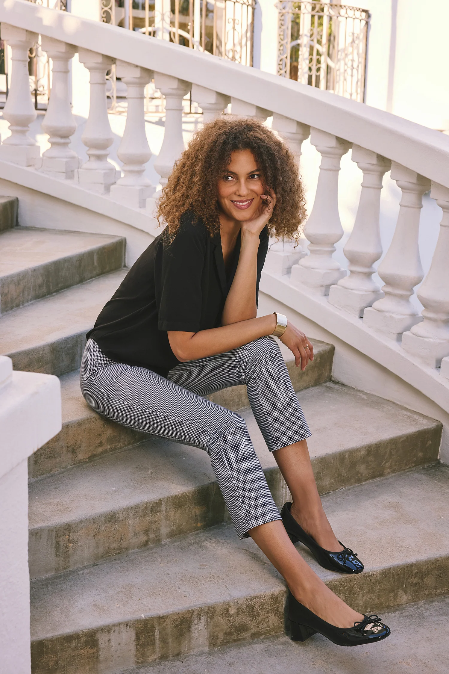 Pull-On Slim Ankle Trouser Pants - Harris Houndstooth - Image 2