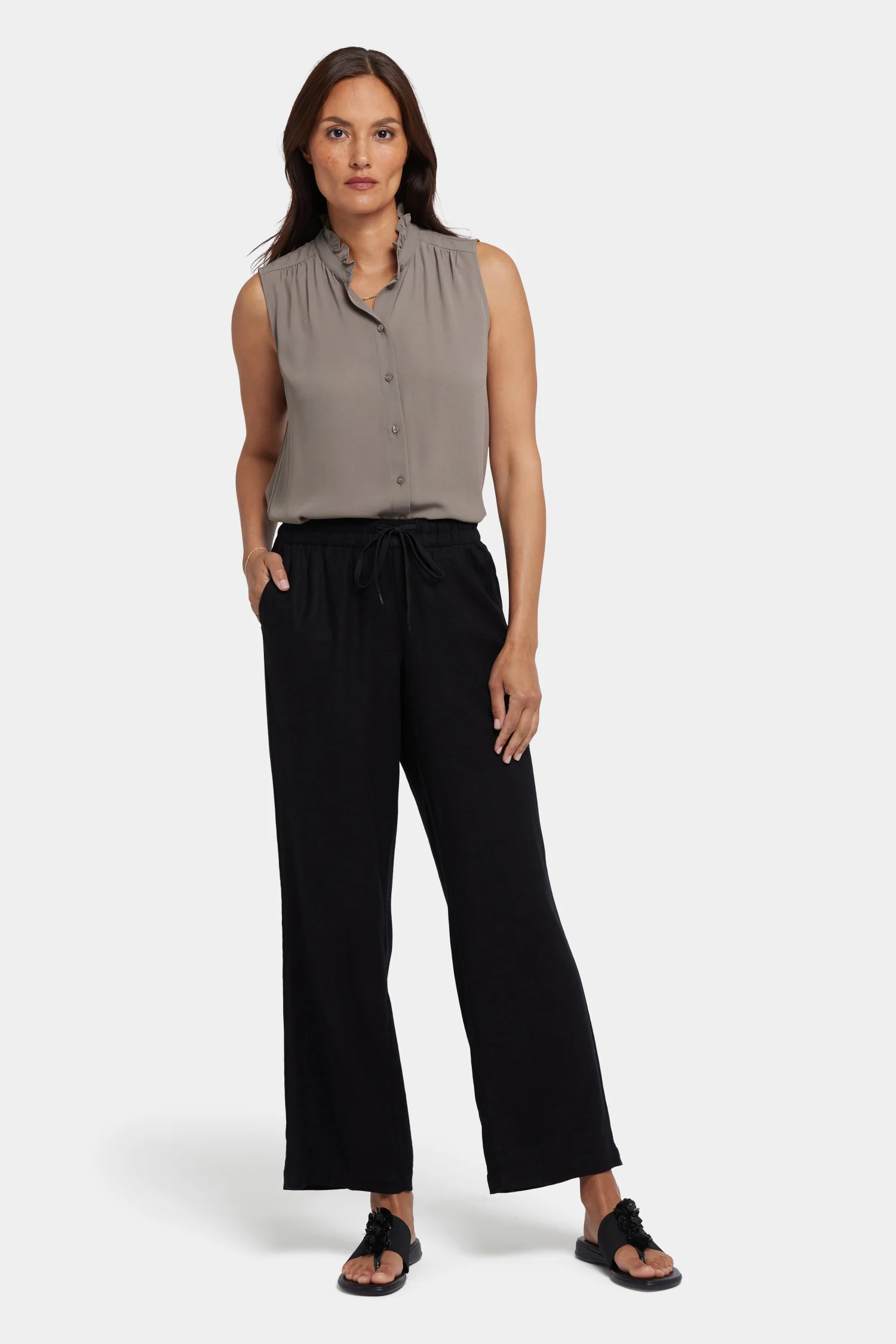 Relaxed Drawstring Pull-On Pants In Petite - Black