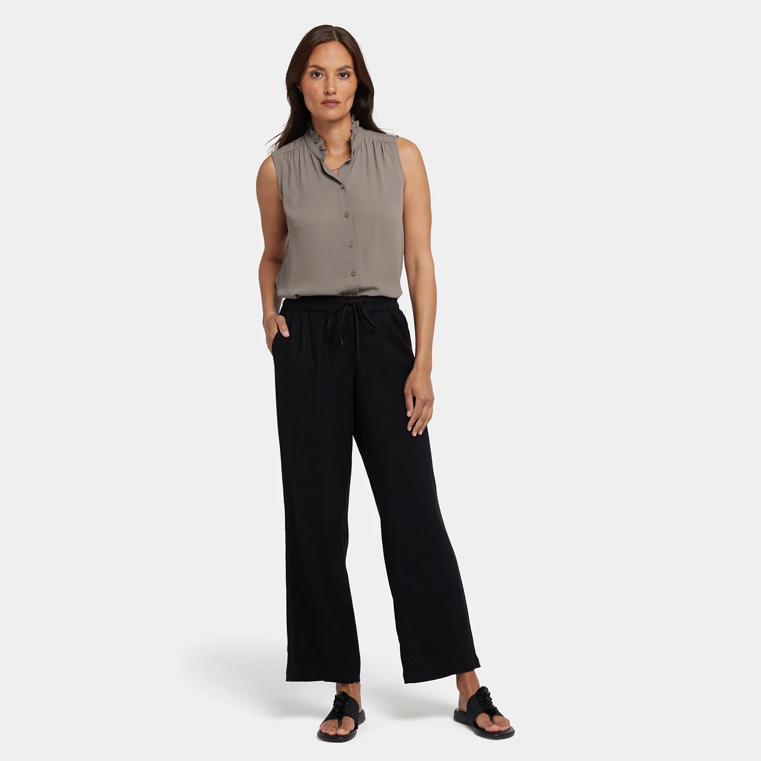 Relaxed Drawstring Pull-On Pants In Petite - Black - Image 6