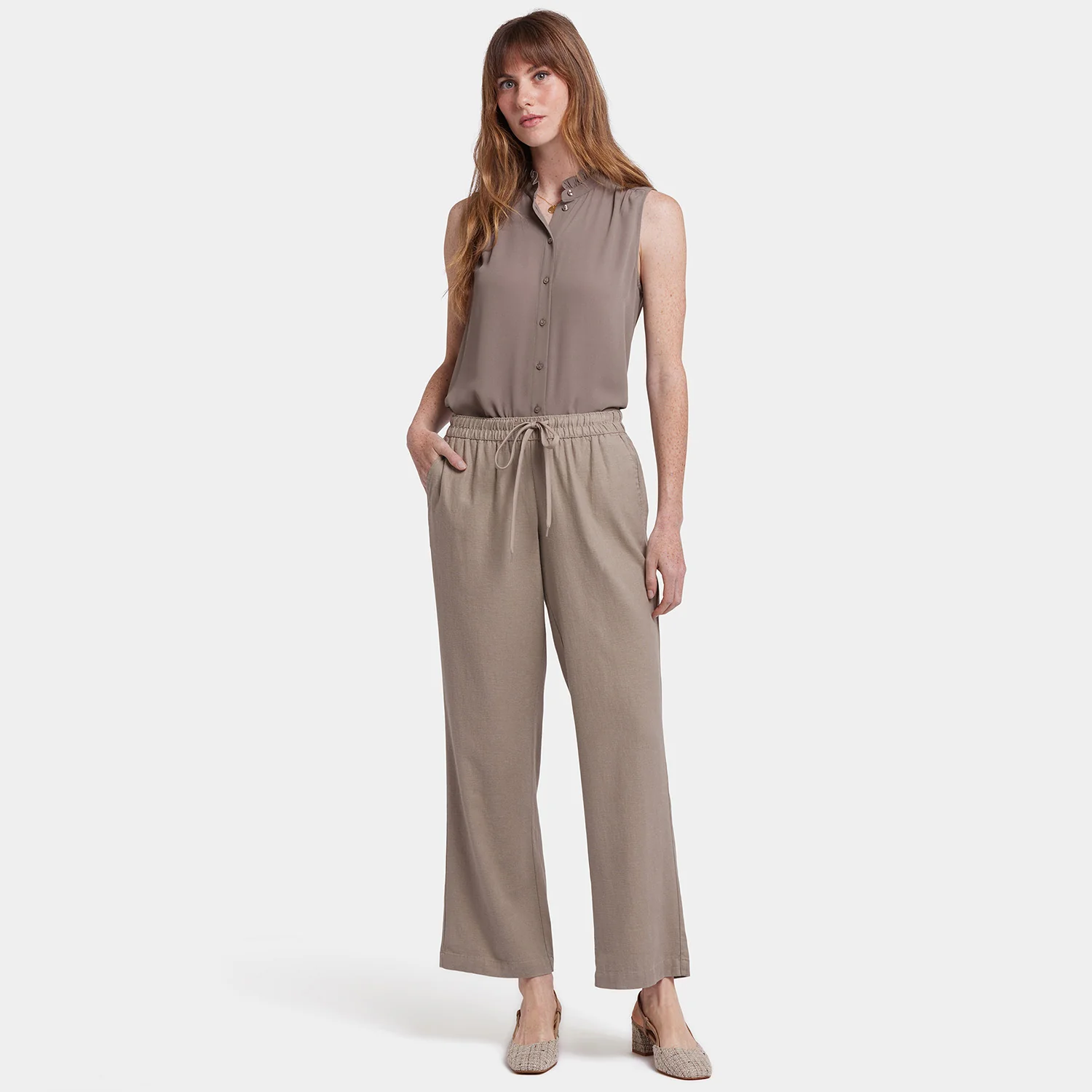 Relaxed Drawstring Pull-On Pants In Petite - Saddlewood - Image 7
