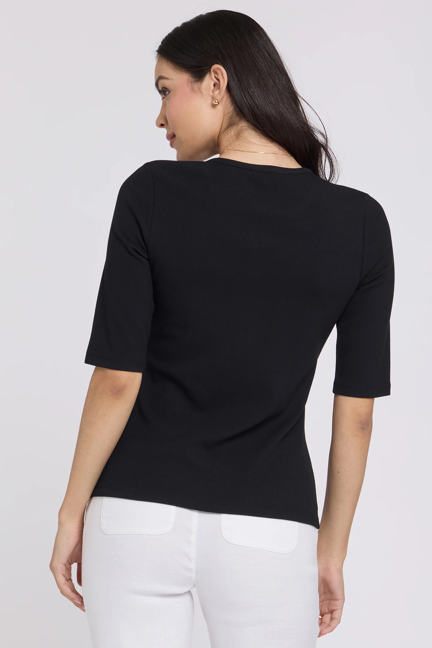 Ribbed Elbow Sleeved Henley - Black - Image 2