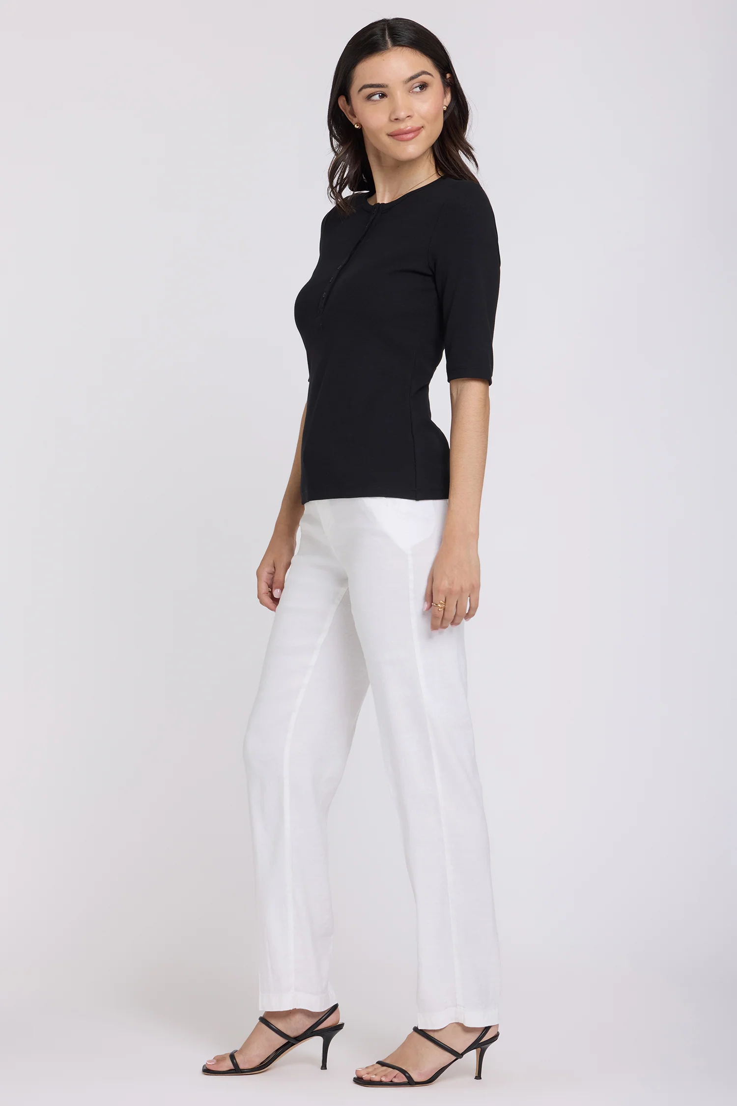 Ribbed Elbow Sleeved Henley - Black - Image 3