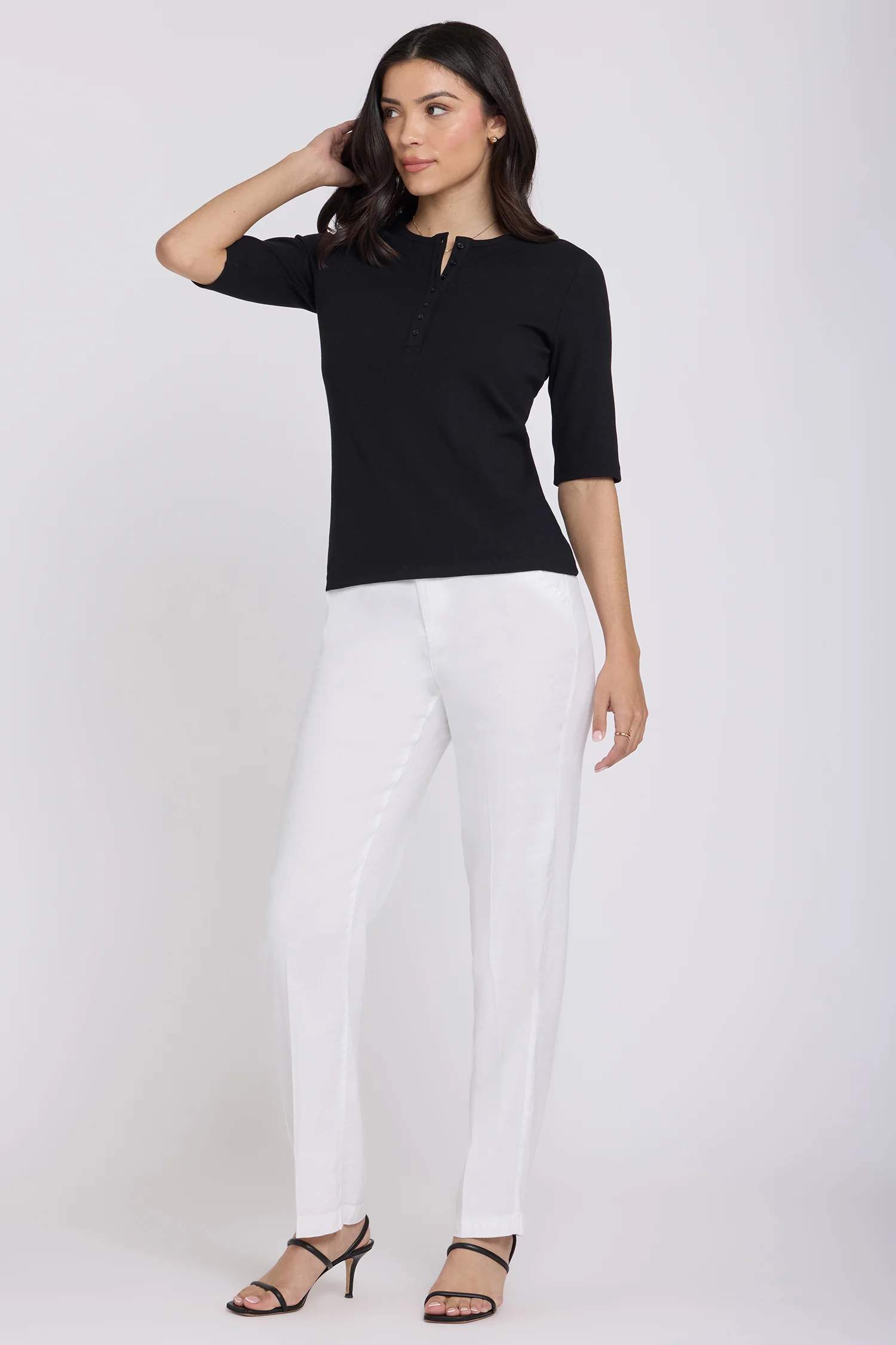 Ribbed Elbow Sleeved Henley - Black - Image 4