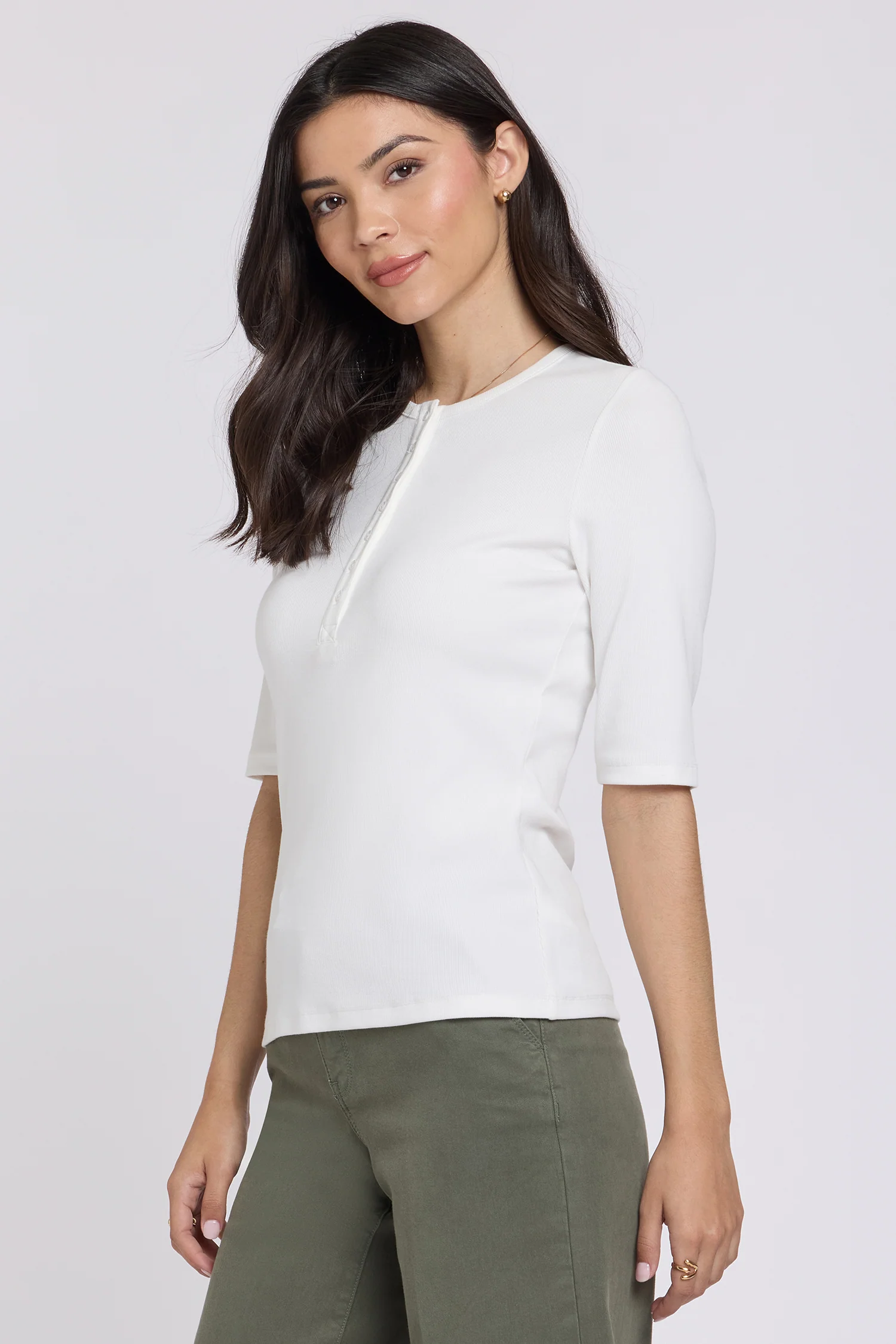 Ribbed Elbow Sleeved Henley - Optic White - Image 4