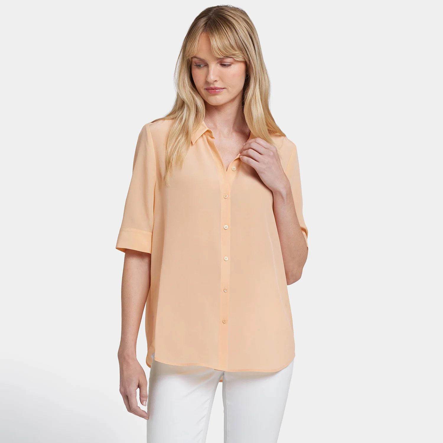 Riley Silk Elbow Sleeved Blouse - Apricot Nectar - Image 7