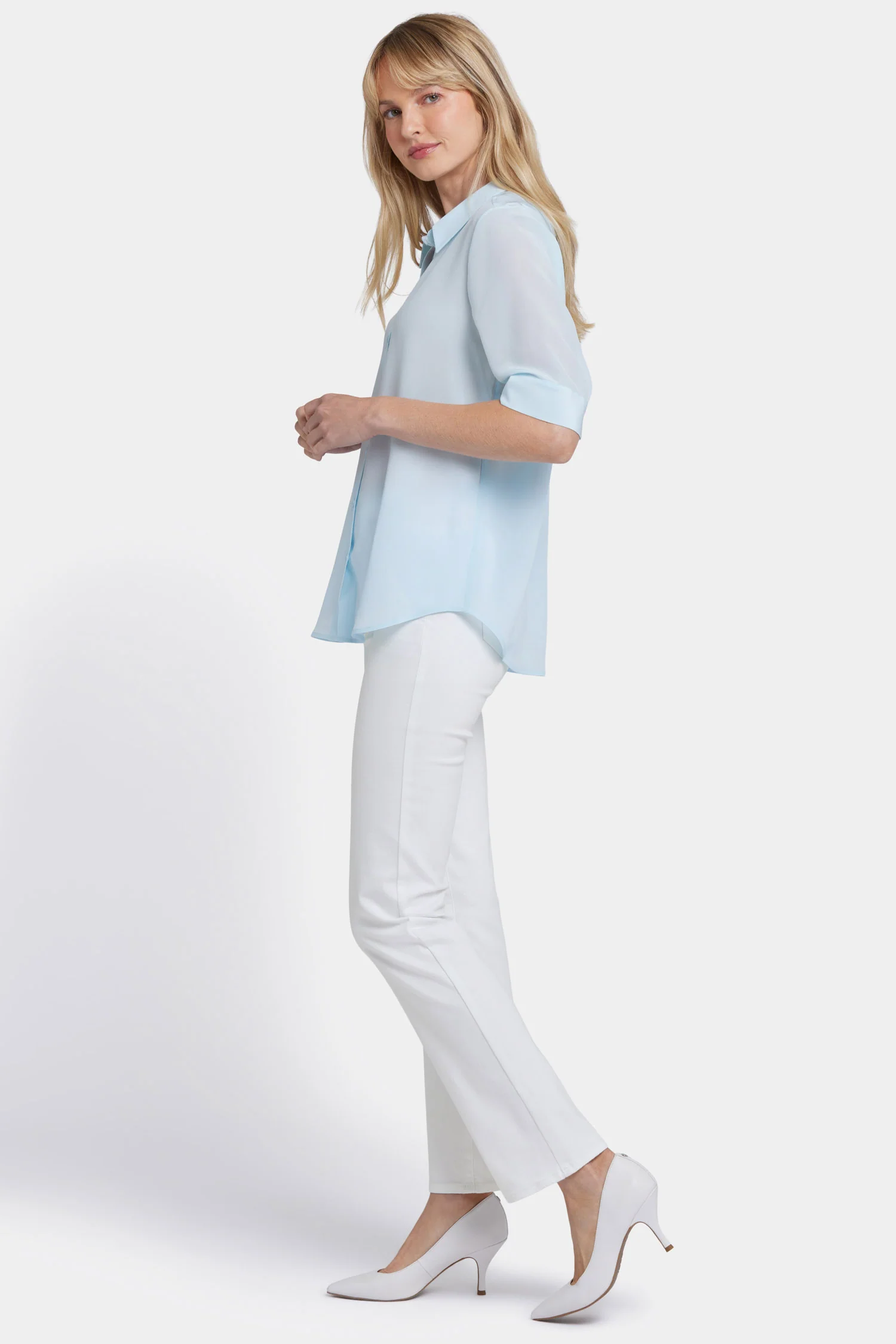 Riley Silk Elbow Sleeved Blouse - Aquatic - Image 3