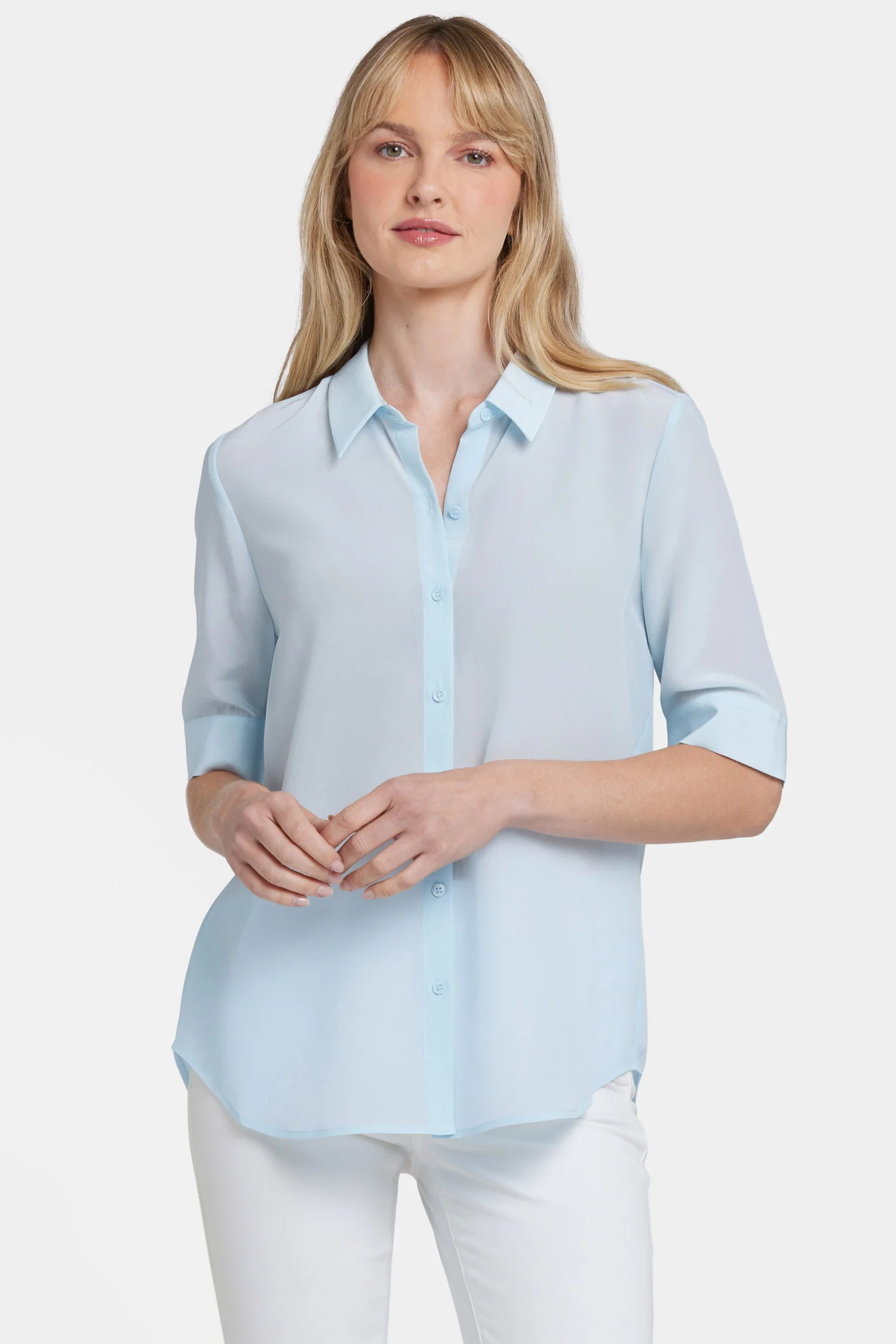 Riley Silk Elbow Sleeved Blouse - Aquatic - Image 4