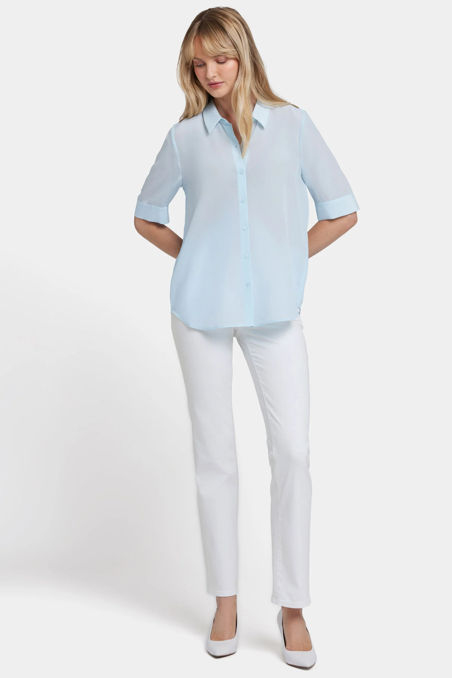 Riley Silk Elbow Sleeved Blouse - Aquatic - Image 5