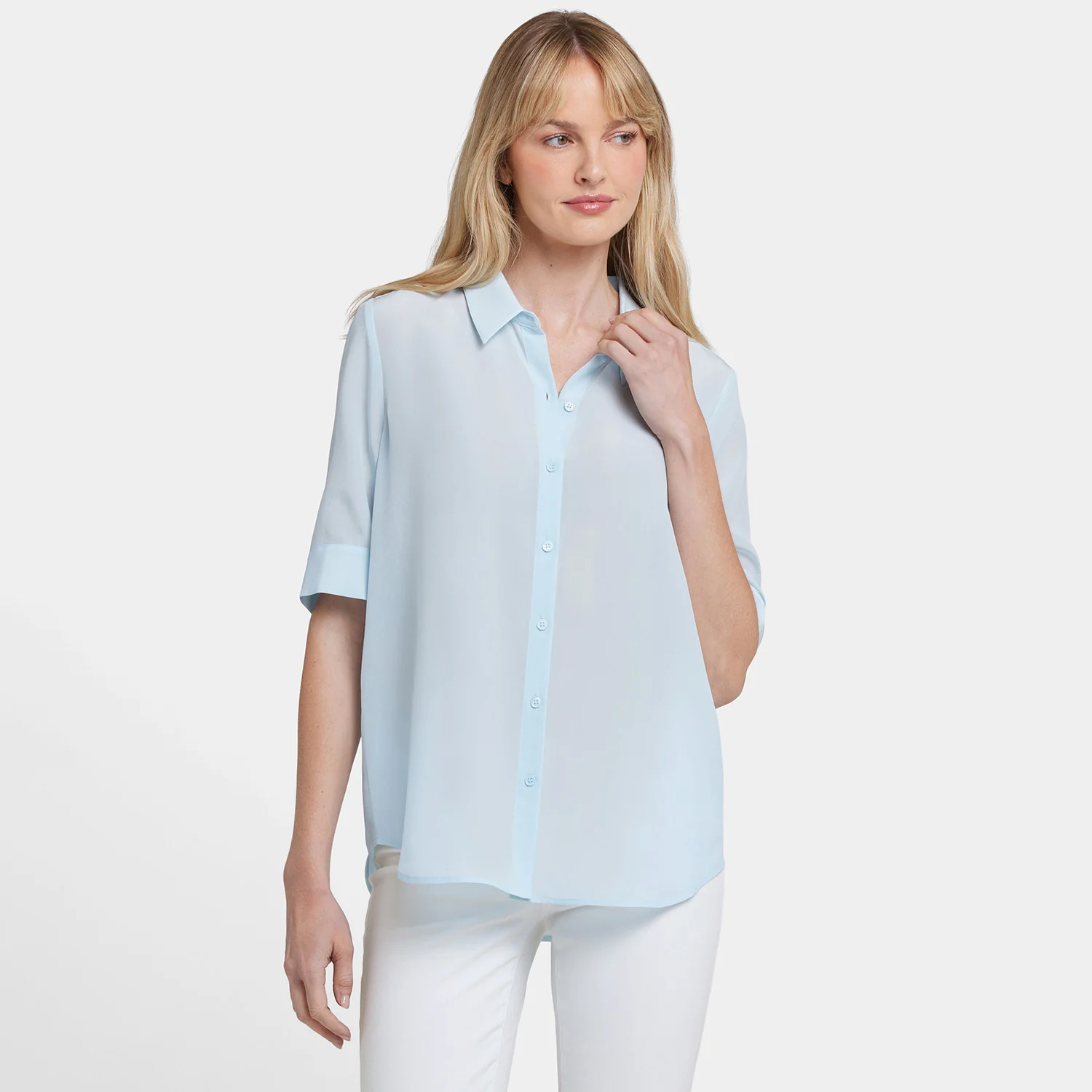 Riley Silk Elbow Sleeved Blouse - Aquatic - Image 7