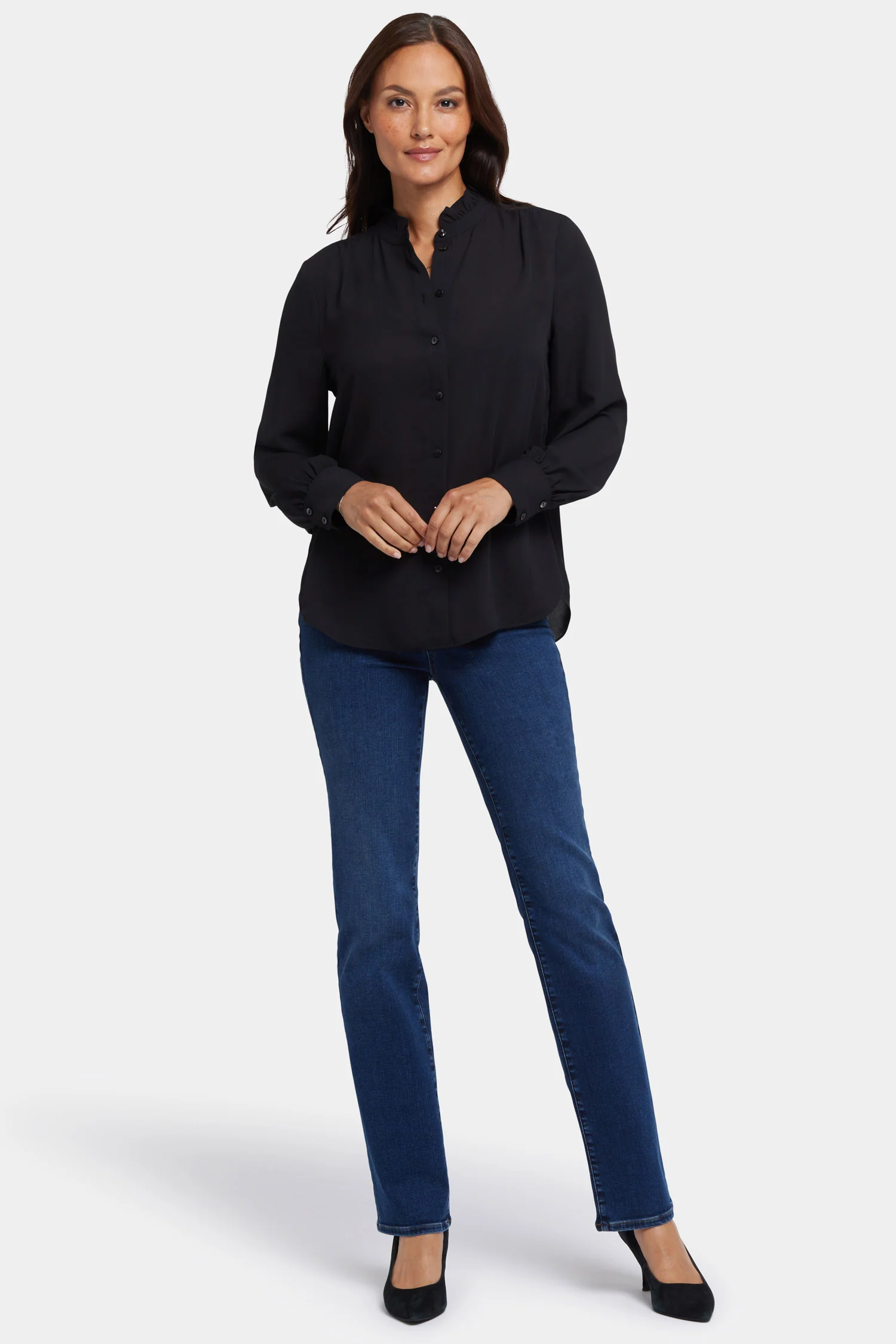 Ruffle Neck Blouse - Black - Image 5