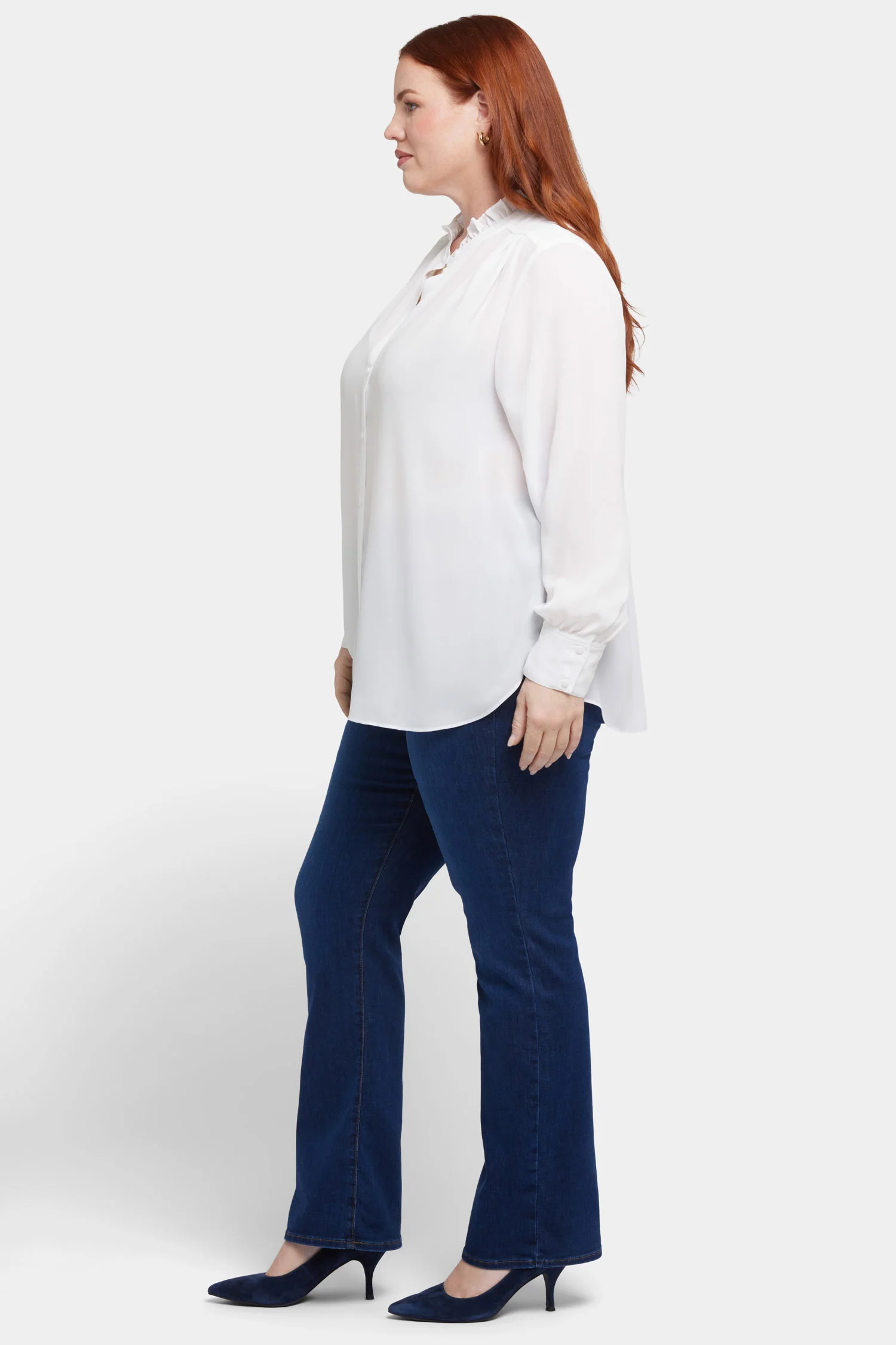 Ruffle Neck Blouse In Plus Size - Optic White - Image 3
