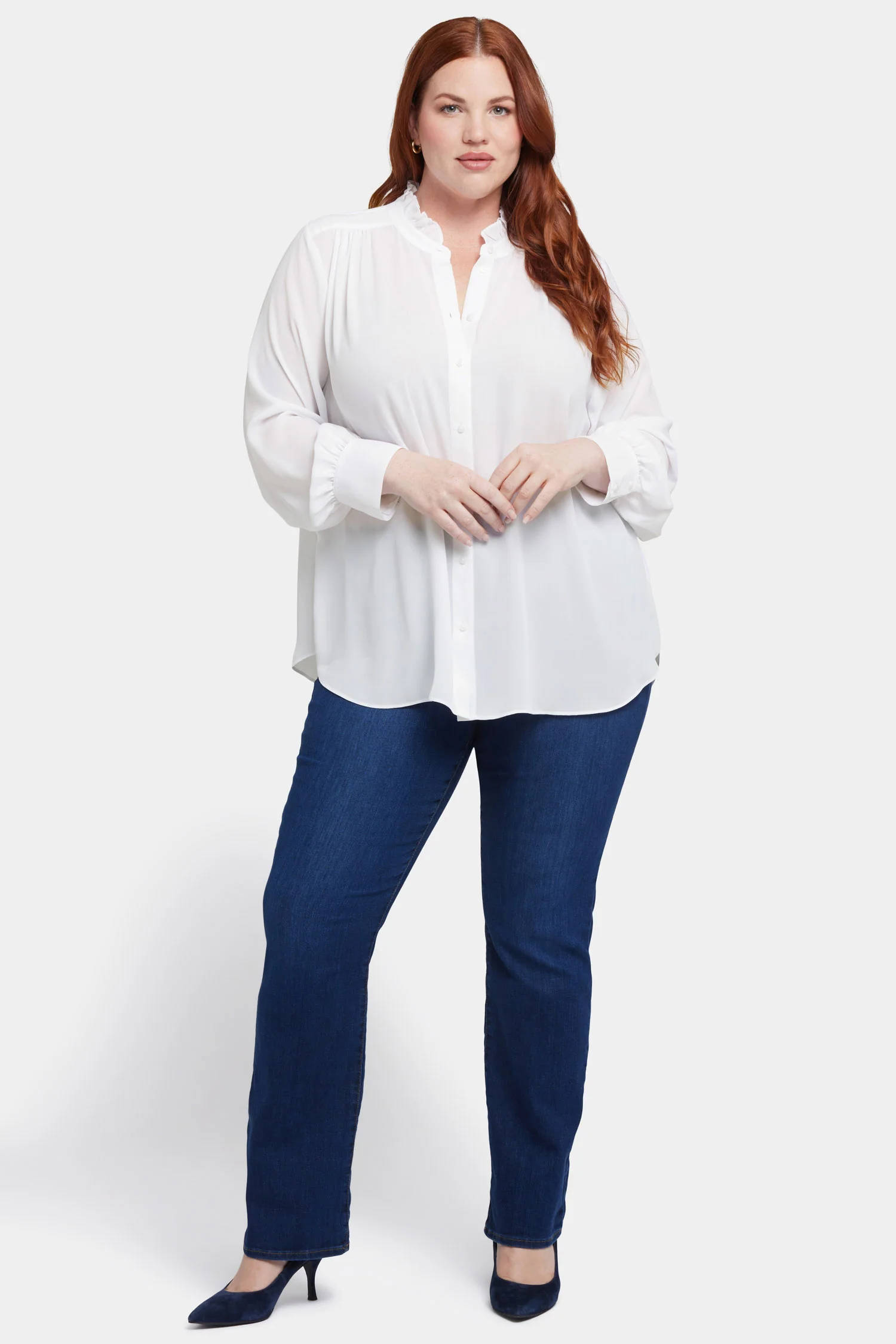 Ruffle Neck Blouse In Plus Size - Optic White - Image 5