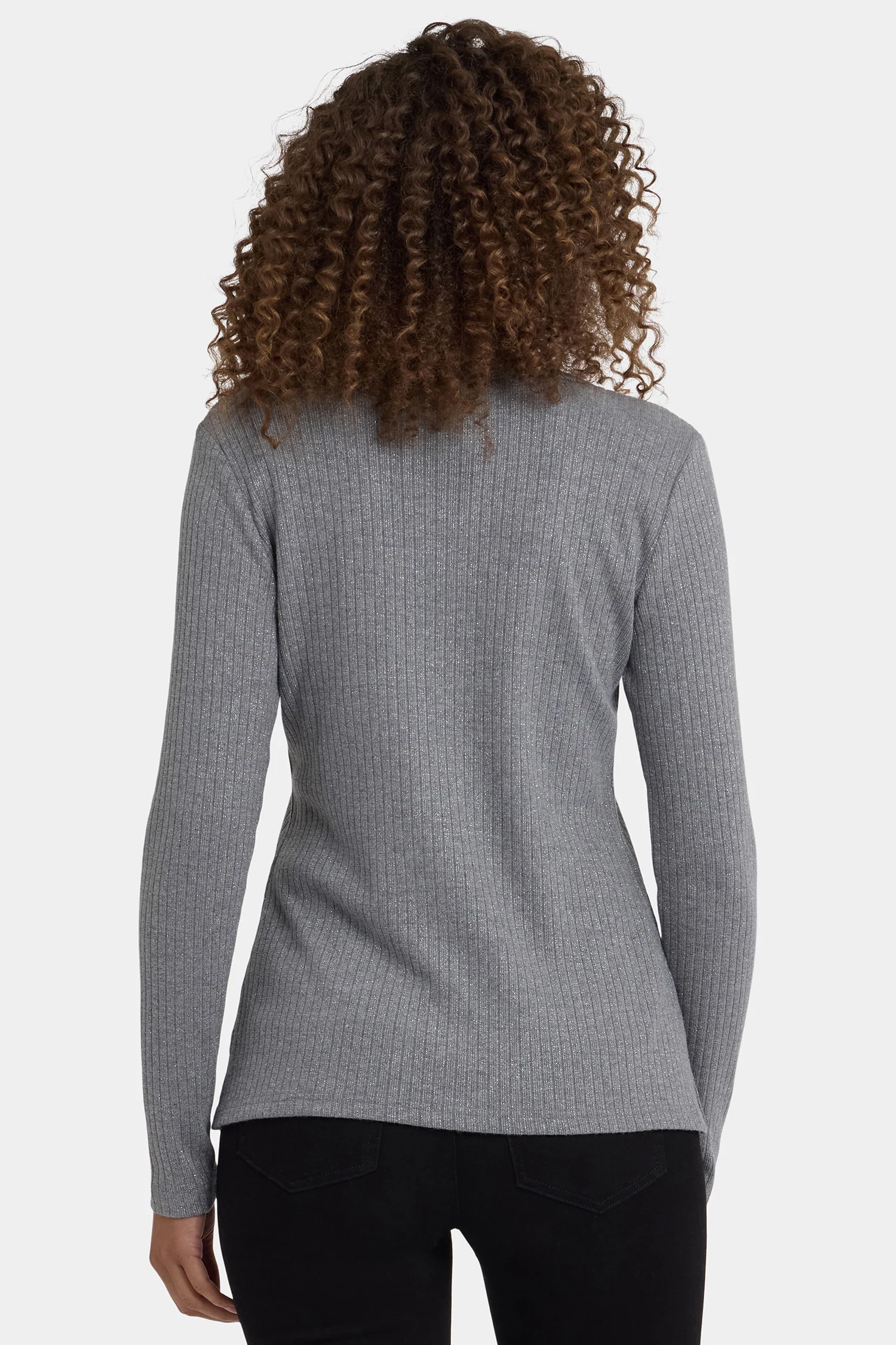 Shimmer Rib Knit Henley Top - Heather Grey - Image 6