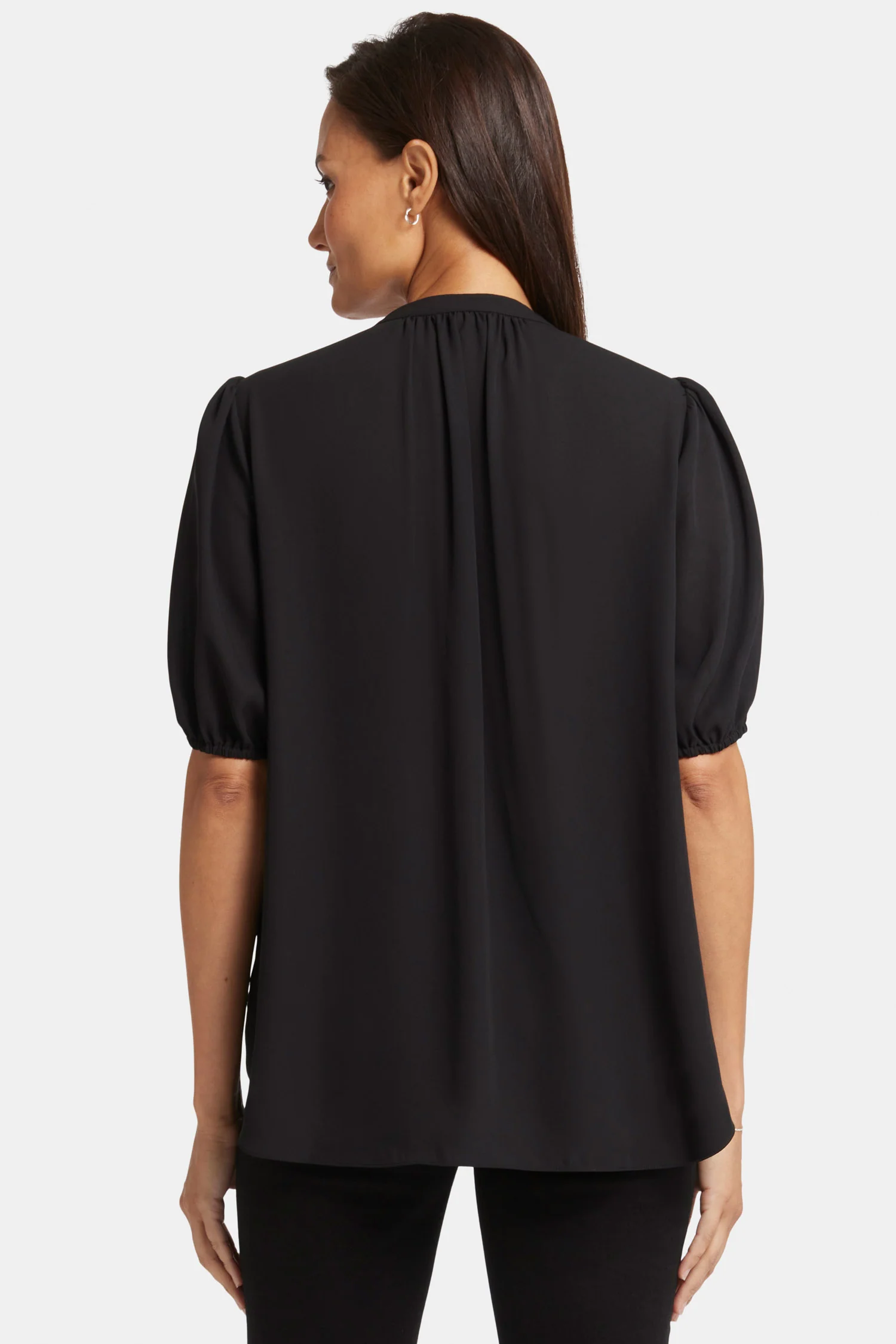 Short Puff Sleeve Popover Top - Black - Image 2
