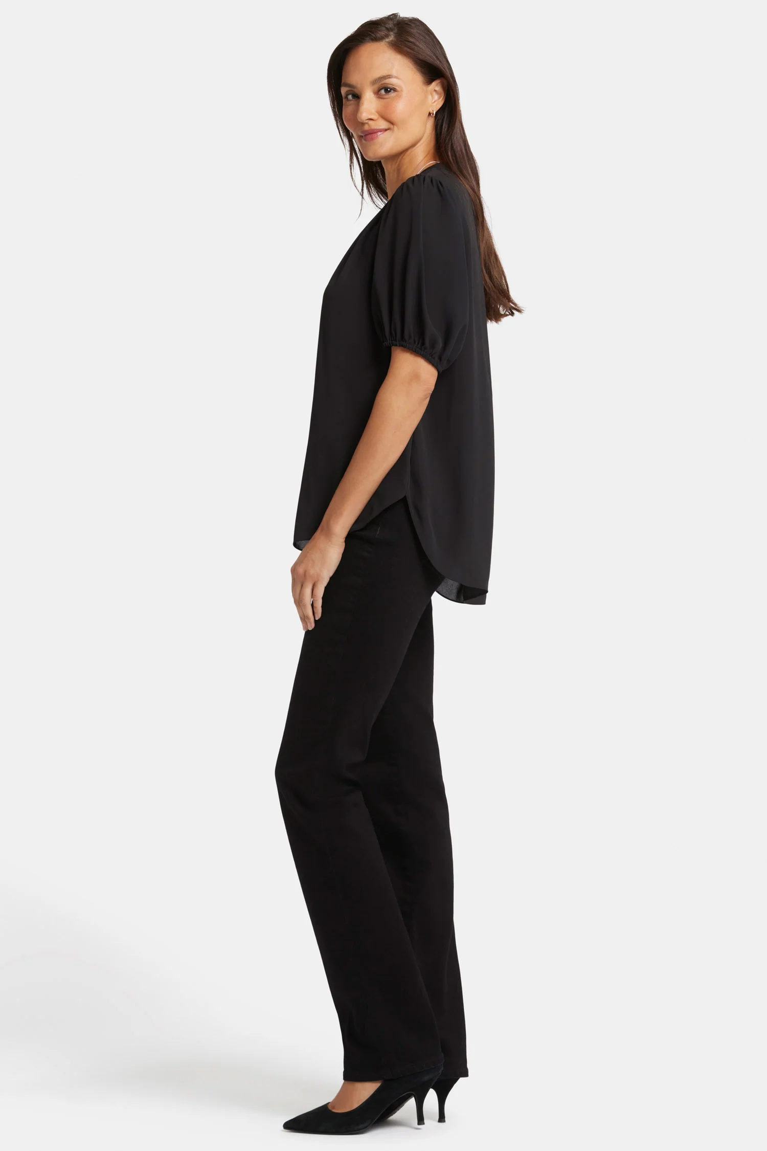 Short Puff Sleeve Popover Top - Black - Image 3