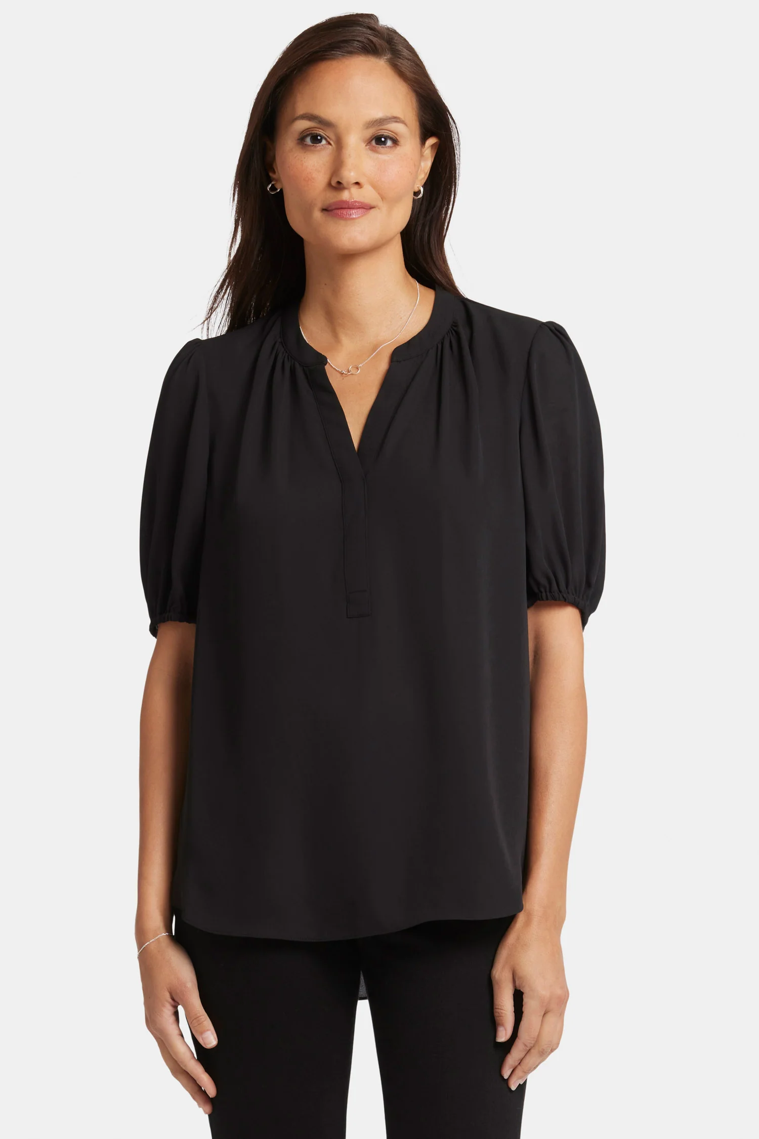 Short Puff Sleeve Popover Top - Black - Image 4