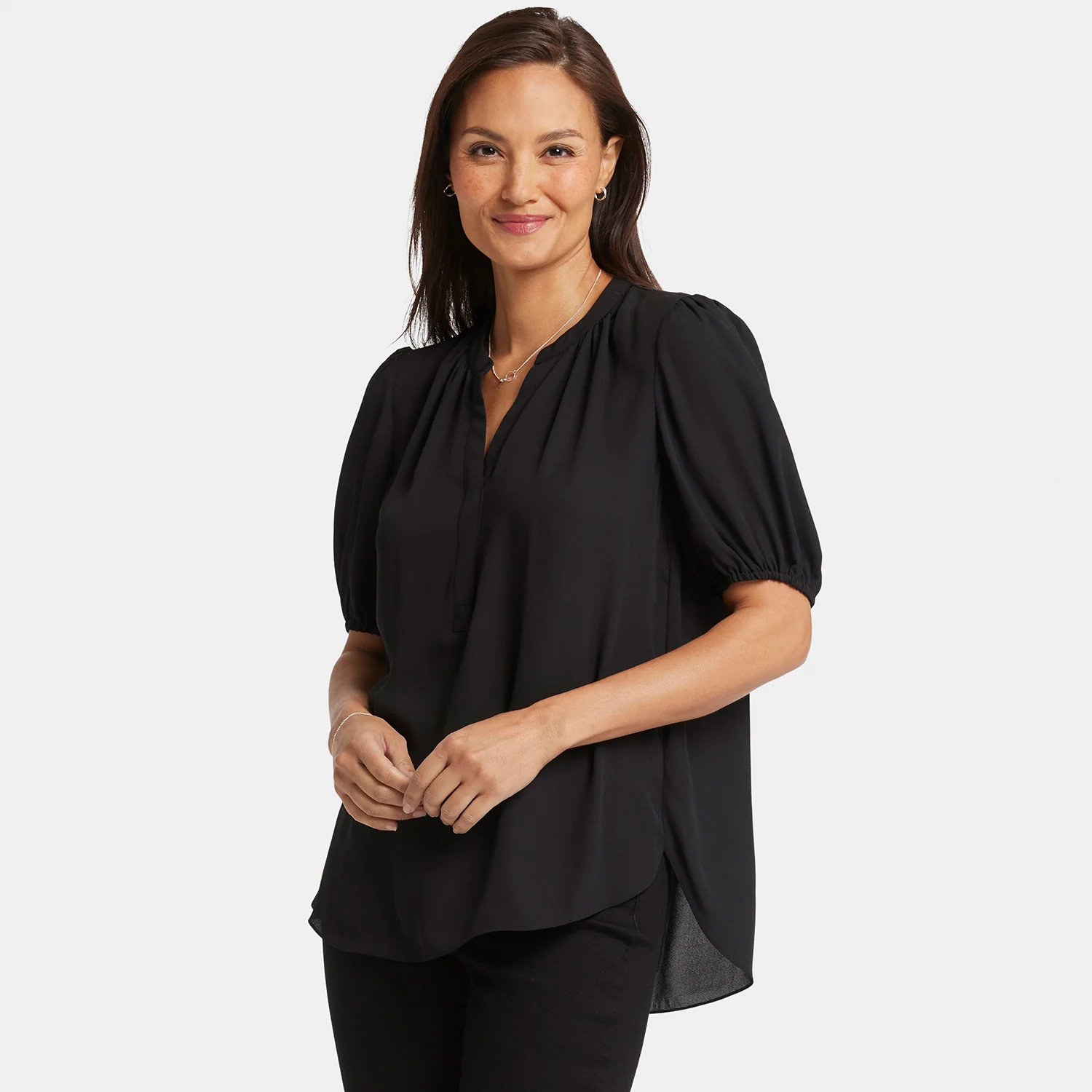 Short Puff Sleeve Popover Top - Black - Image 7