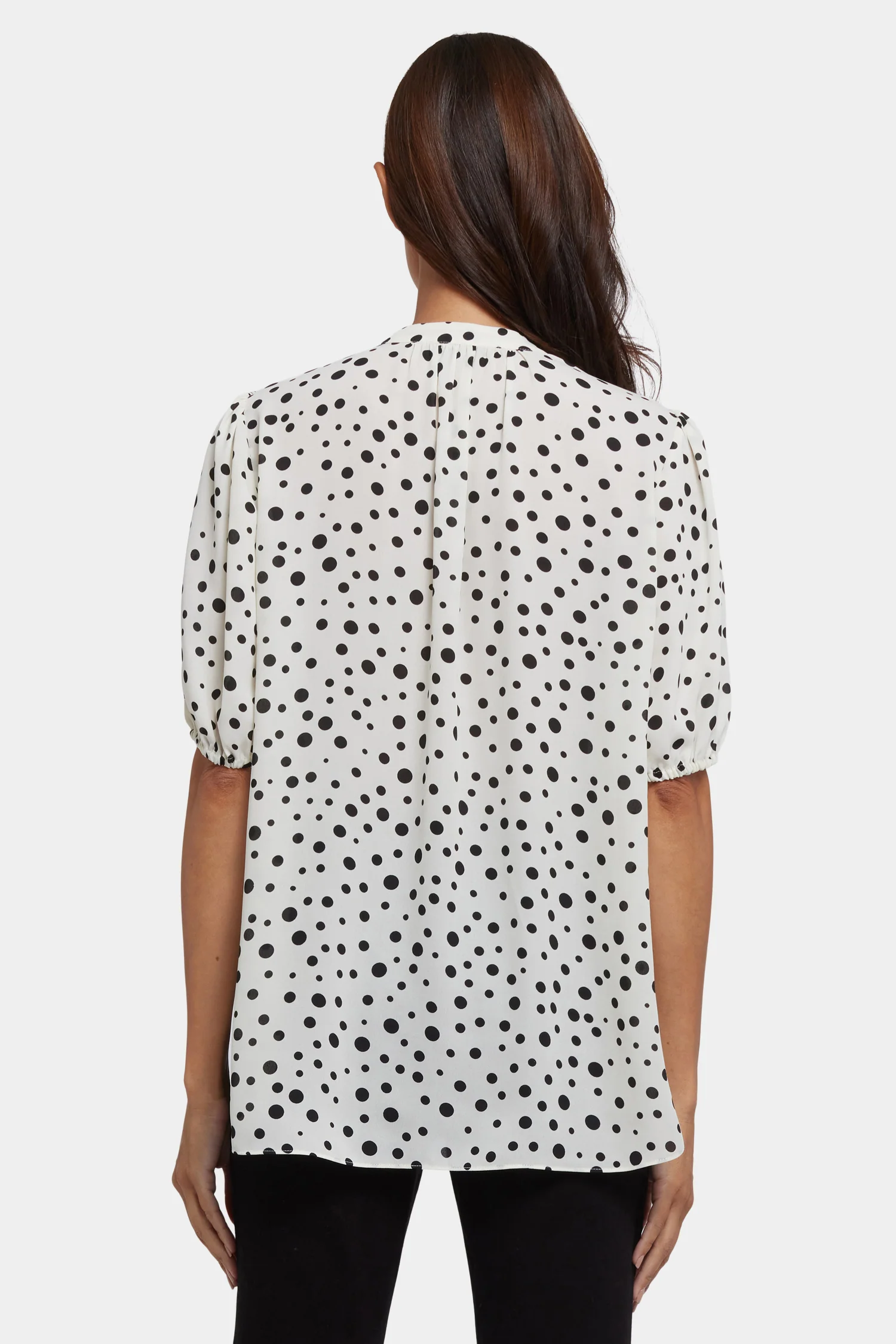 Short Puff Sleeved Popover Top - Josephine Dots - Image 2